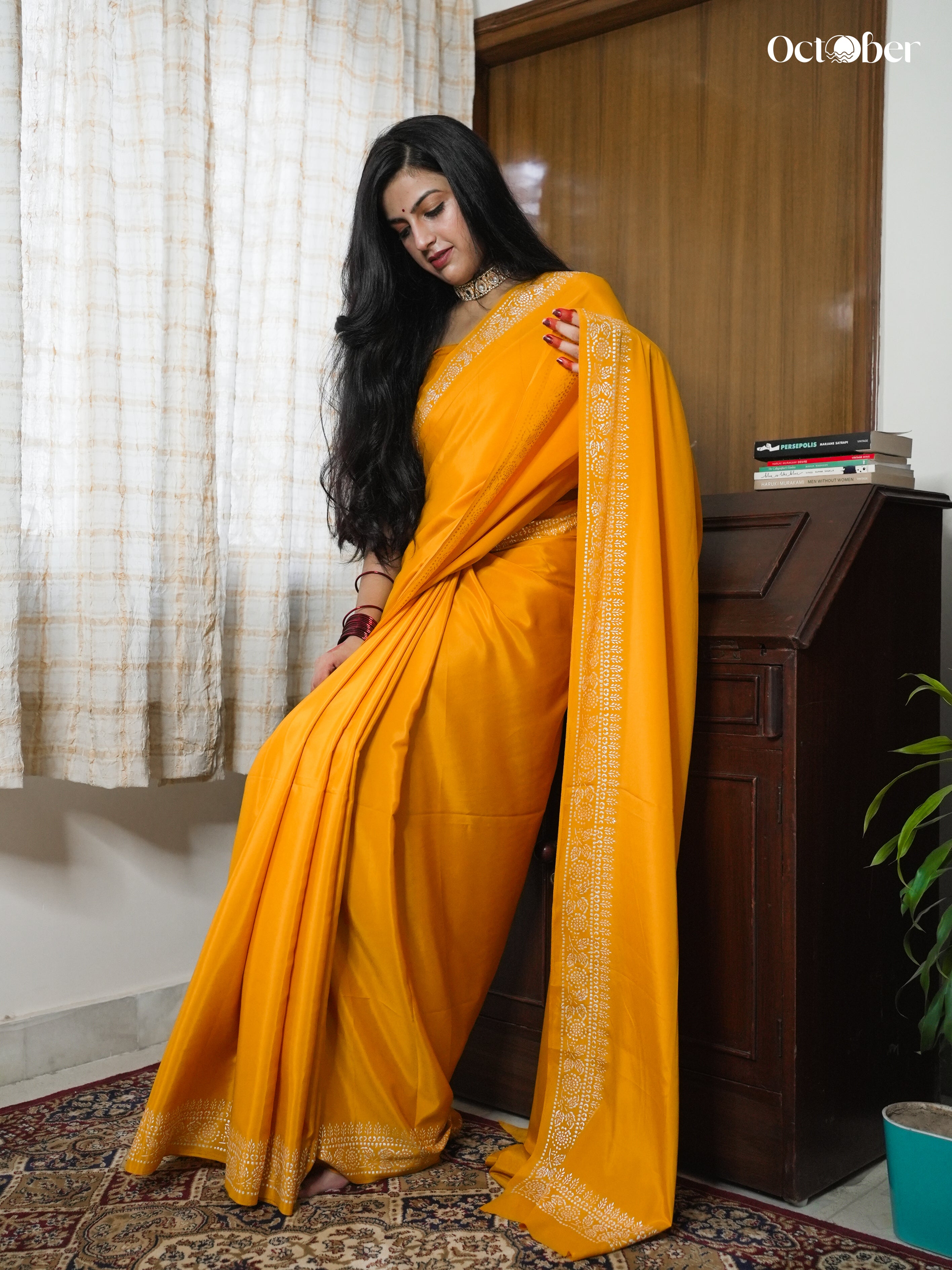 Chandi Ki Saree - Yellow Silver Border Crepe Saree (Pure Silver Saree)