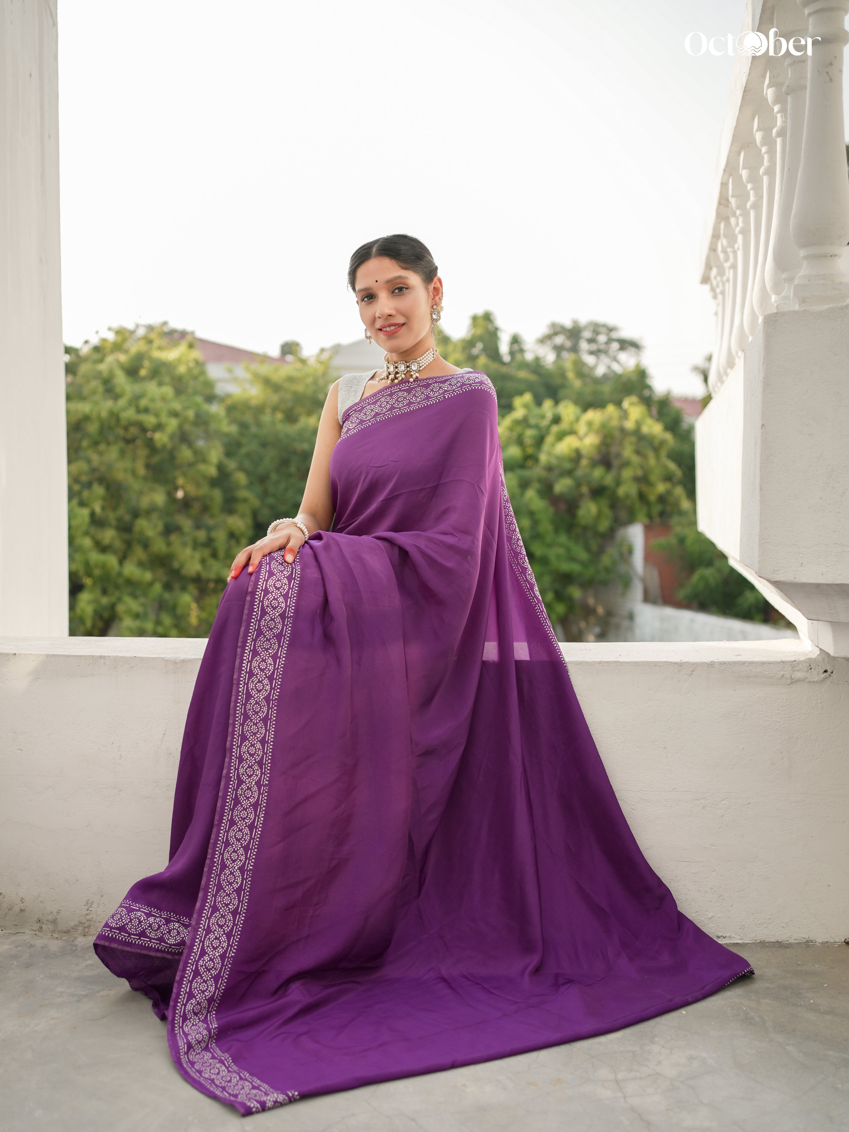 Chandi Ki Saree - Purple Silver Border Silk Saree (Pure Silver Saree)