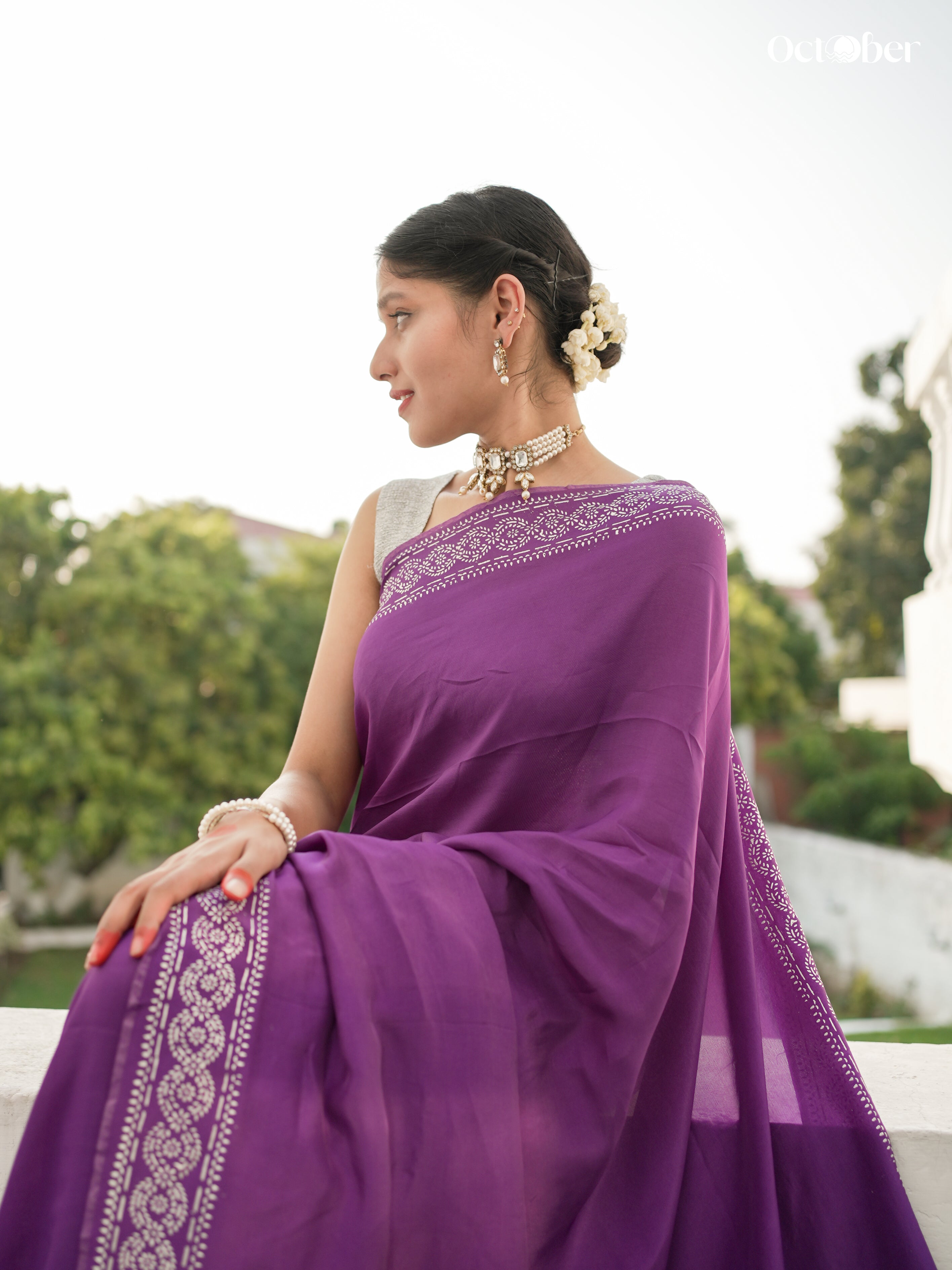 Chandi Ki Saree - Purple Silver Border Silk Saree (Pure Silver Saree)