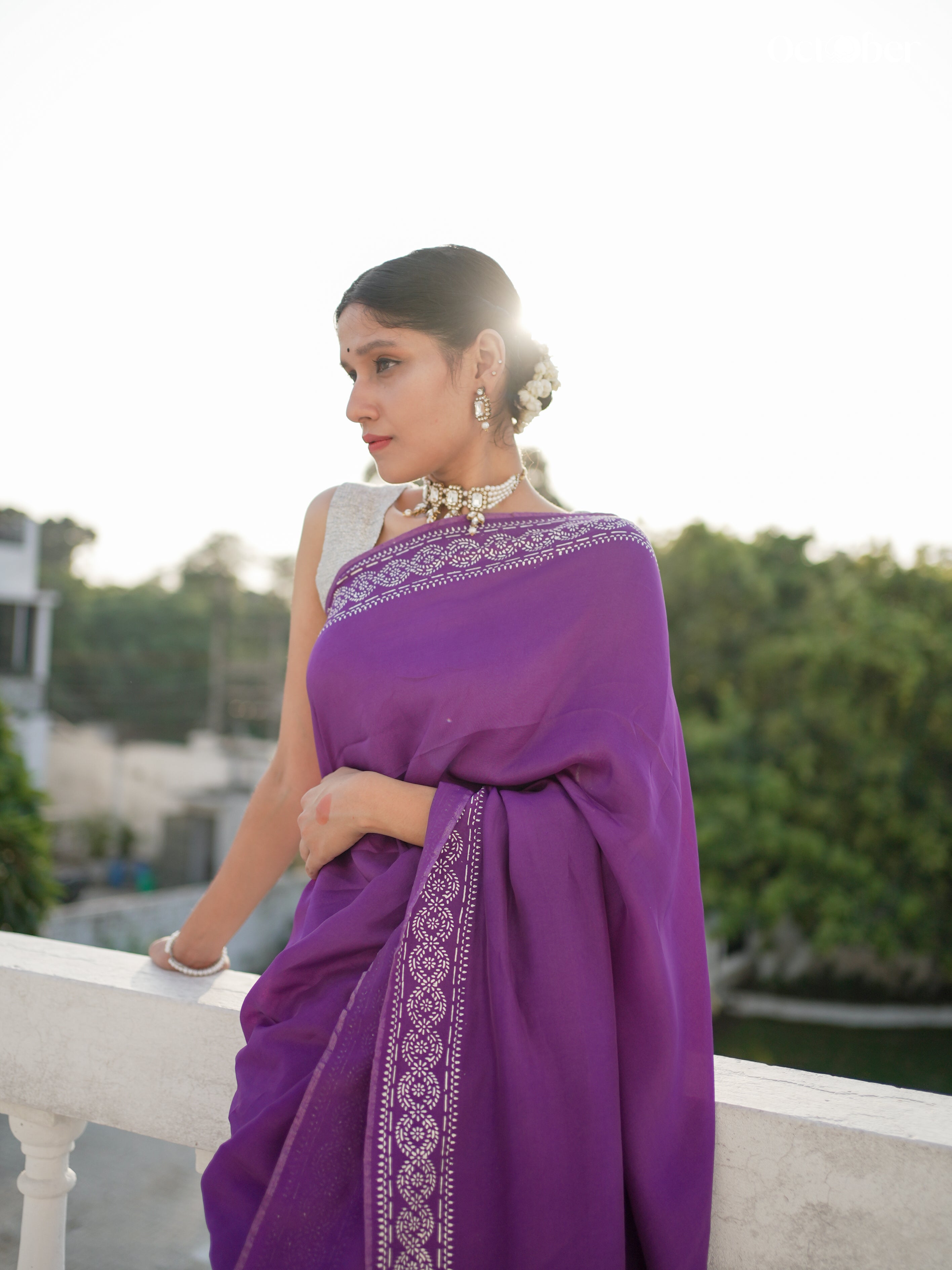Chandi Ki Saree - Purple Silver Border Silk Saree (Pure Silver Saree)