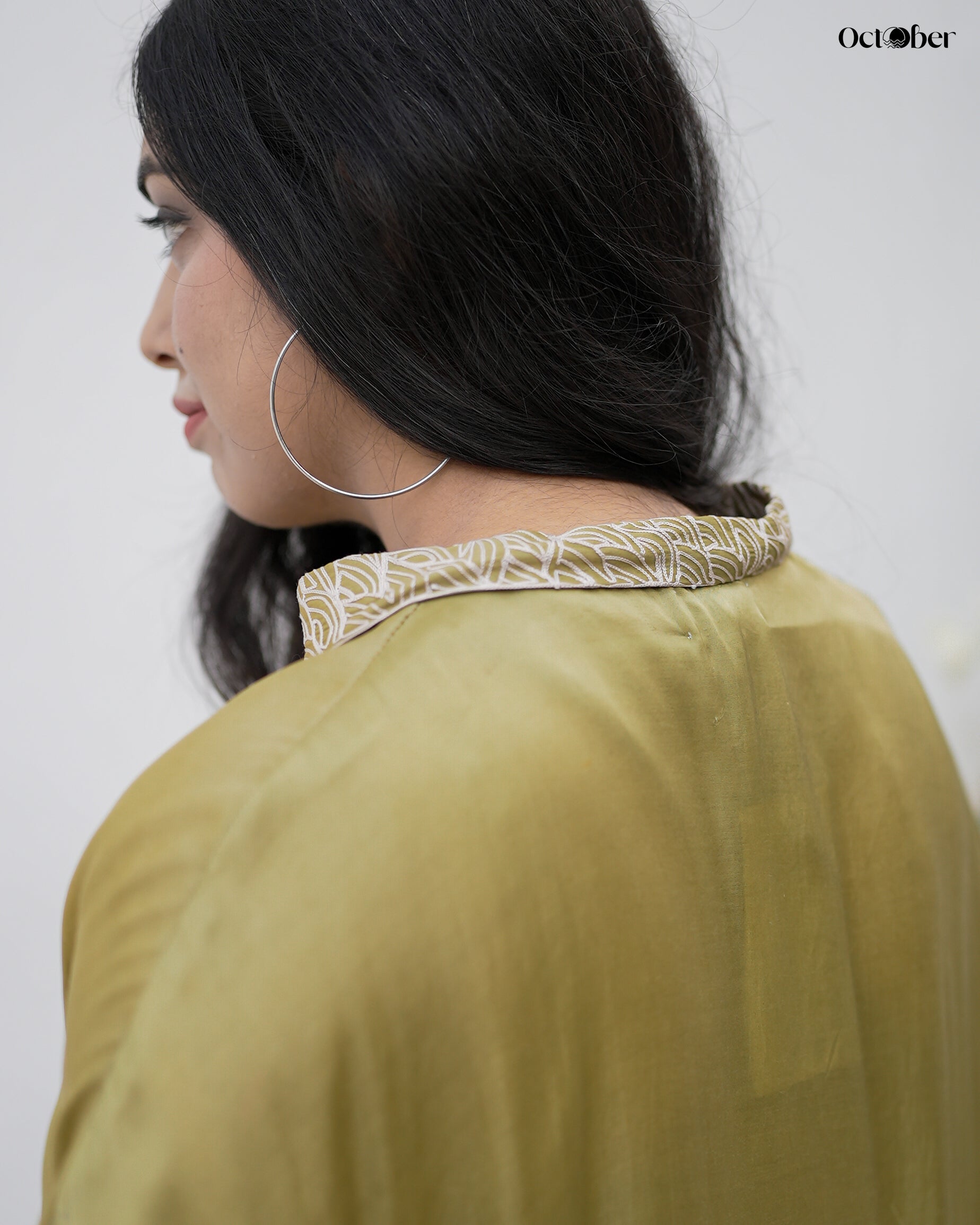 Olive Satin Embroidered Cape (Around the World)