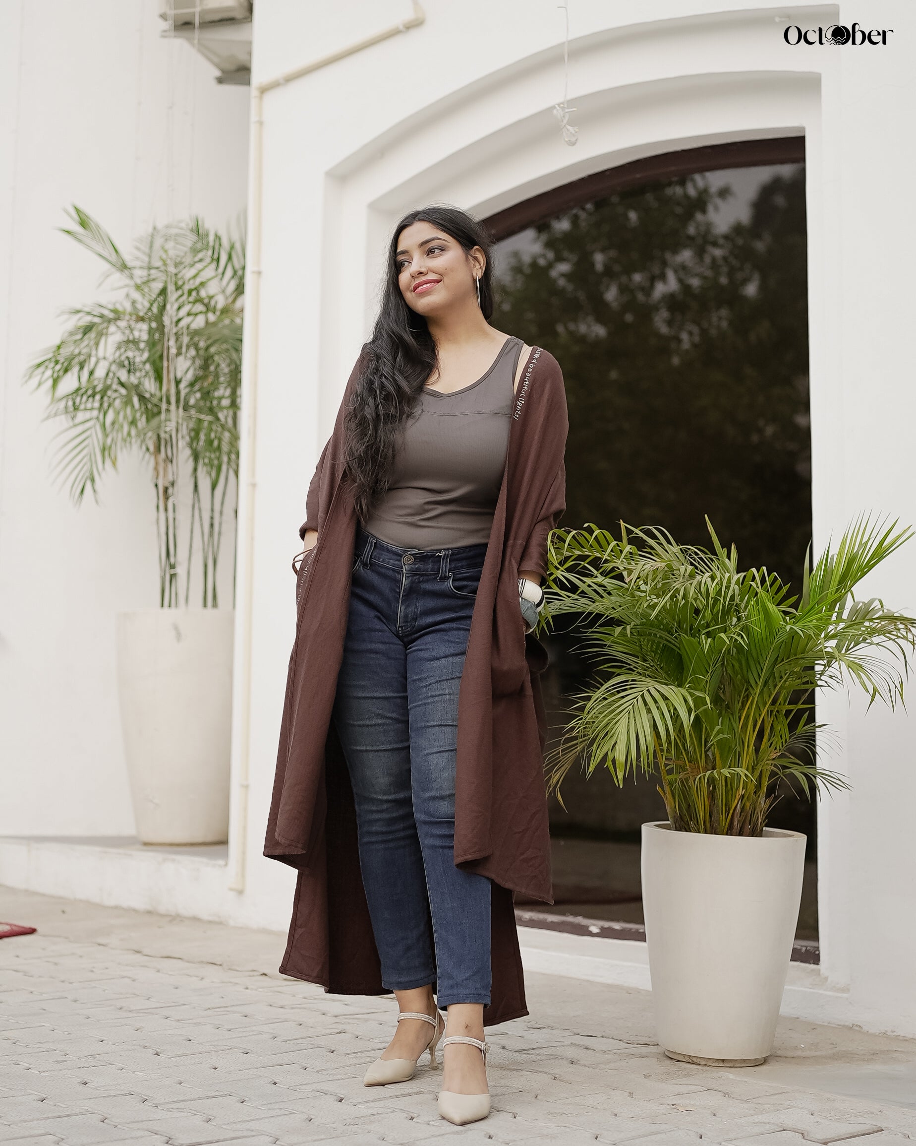 Brown Fine Wool Embroidered Cape - In the Woods (Around the World)