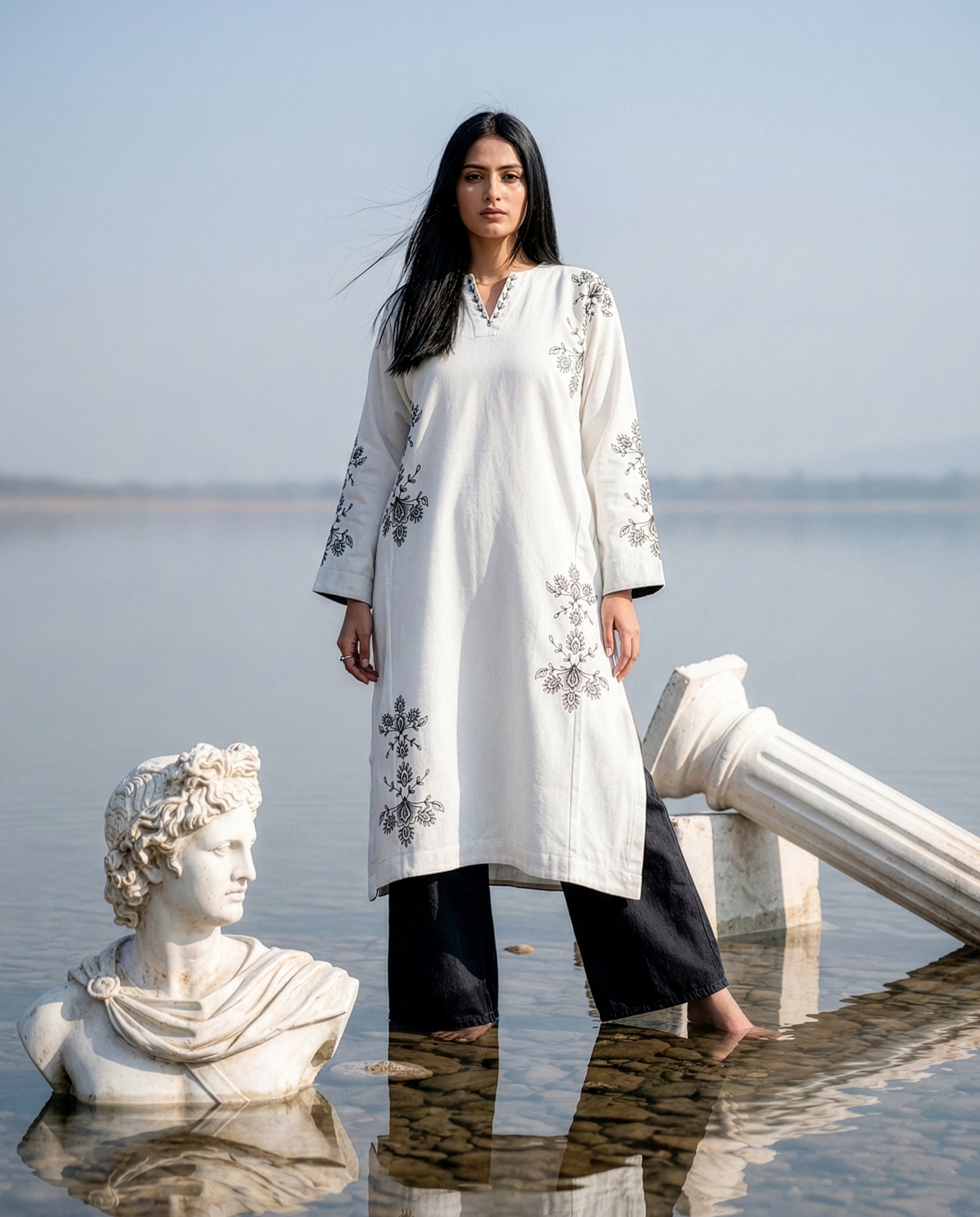 Snow Petal Floral Handpainted Phiran