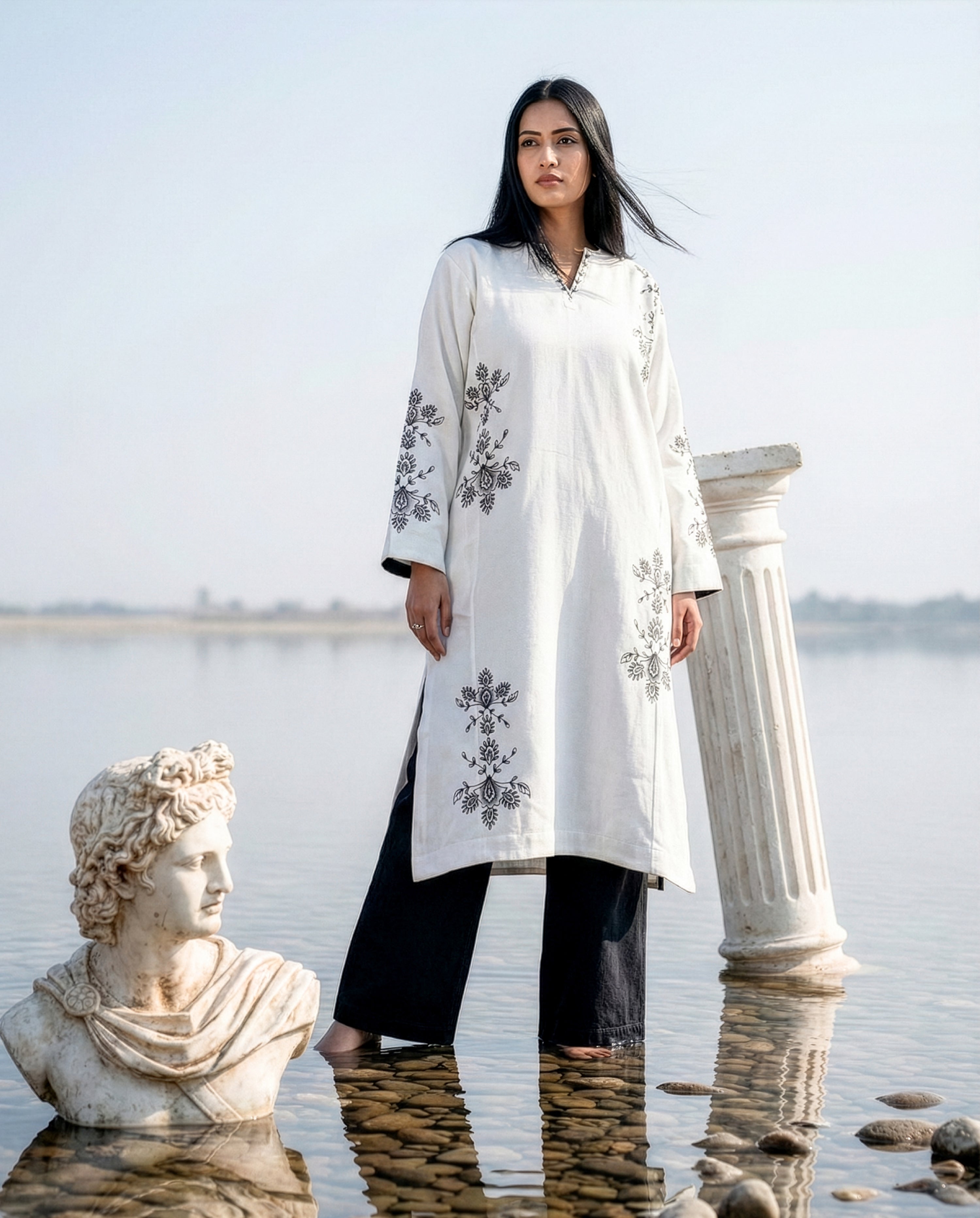 Snow Petal Floral Handpainted Phiran