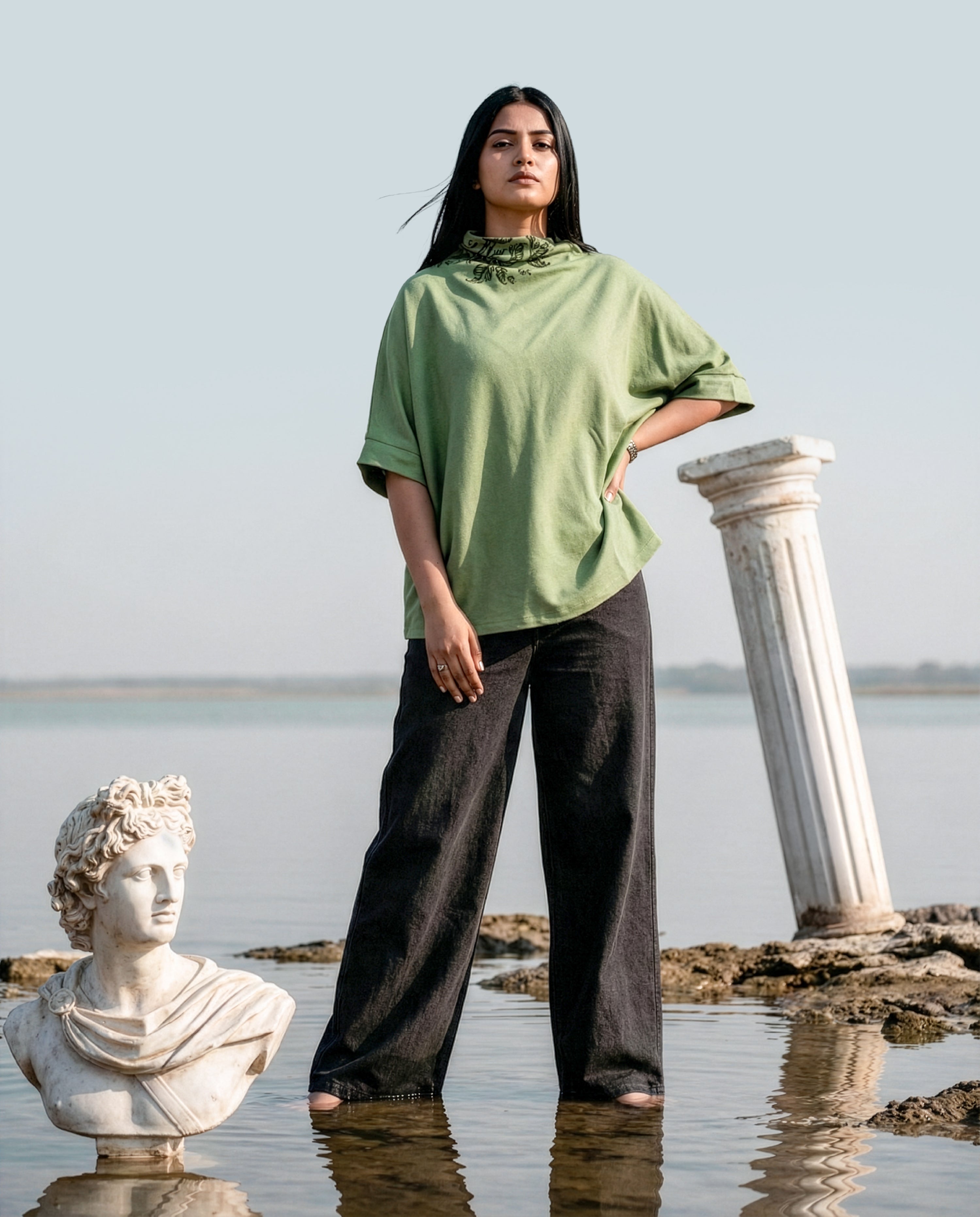 Forest Sketch Handpainted Turtleneck Cape