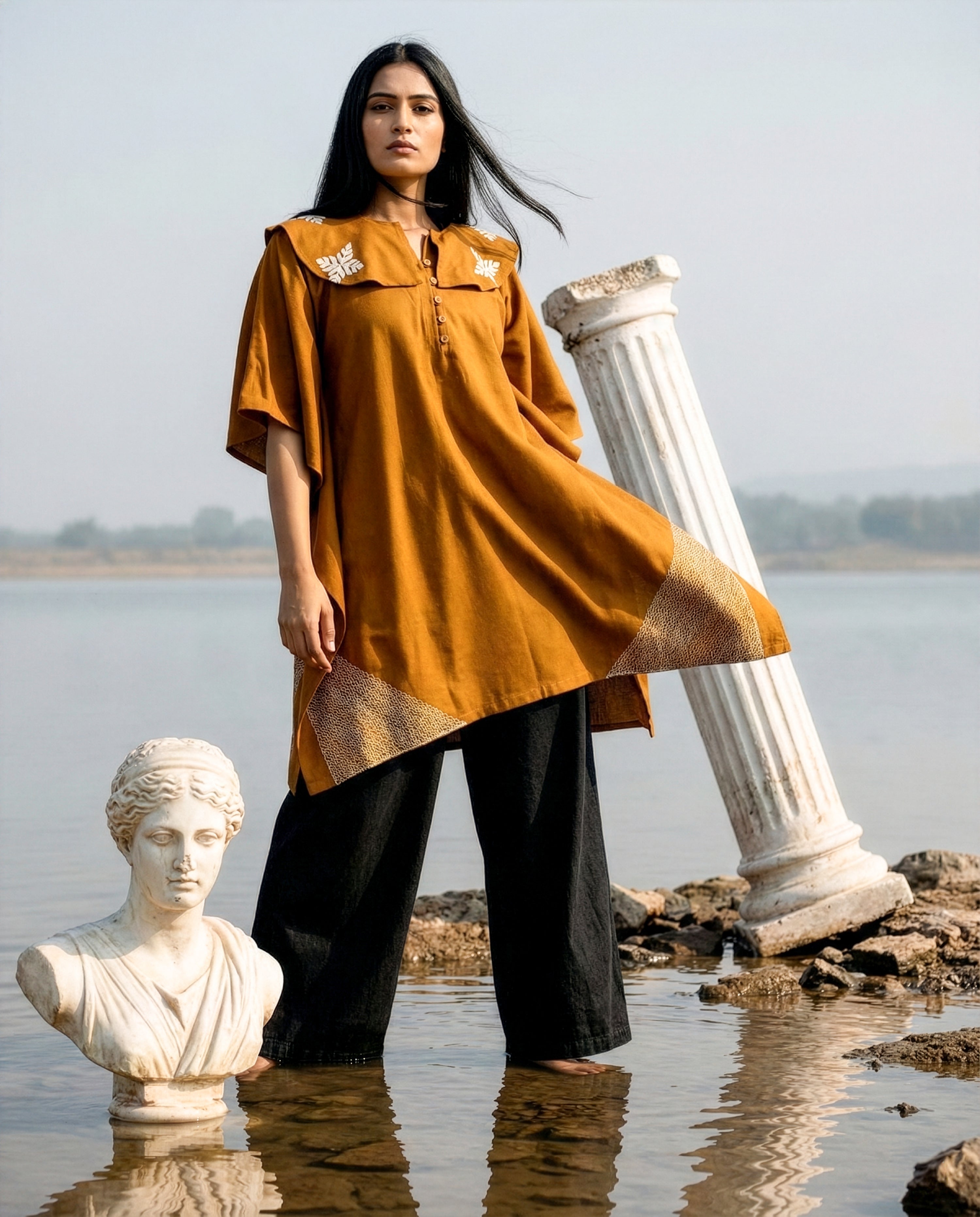 Spiced Snow Snowflake Embroidered Collar Cape