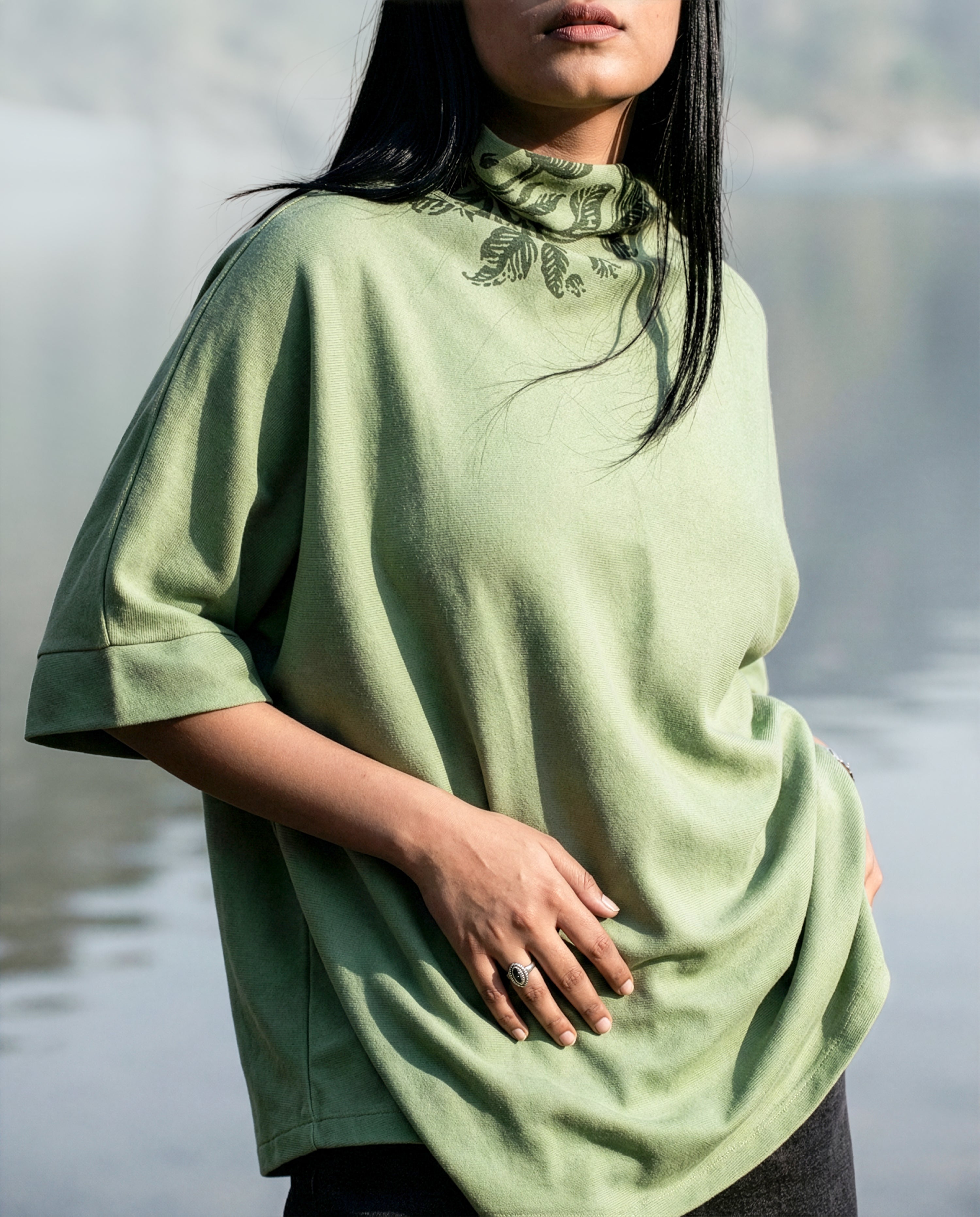 Forest Sketch Handpainted Turtleneck Cape