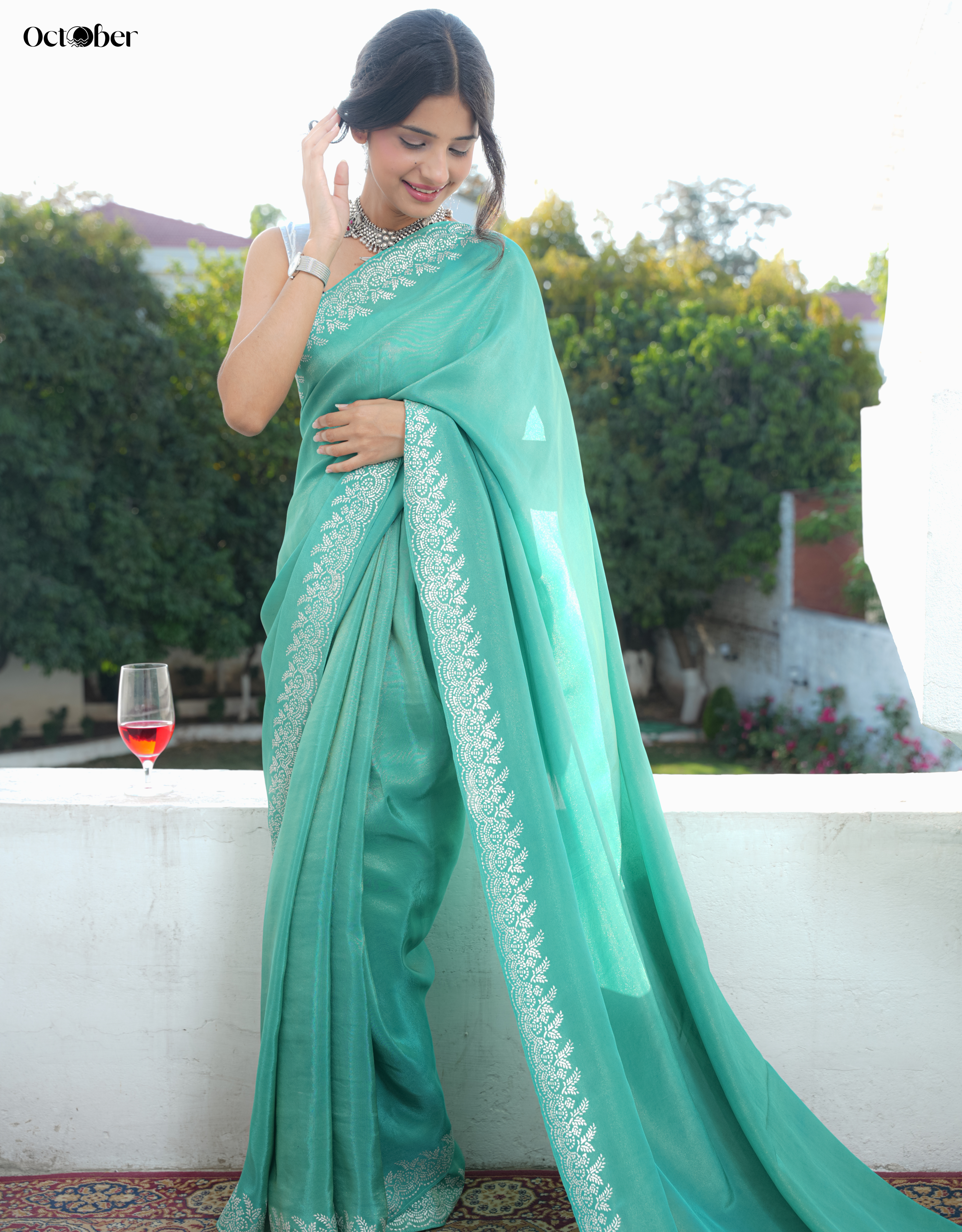 Chandi Ki Saree - Turquoise Blue Silver Border Silk Saree (Silver Saree)