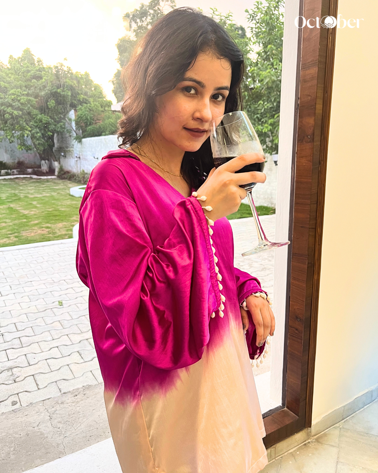 White and Pink Ombré Satin Shirt - Blush in Pink (Flowers, Fragrances and More)