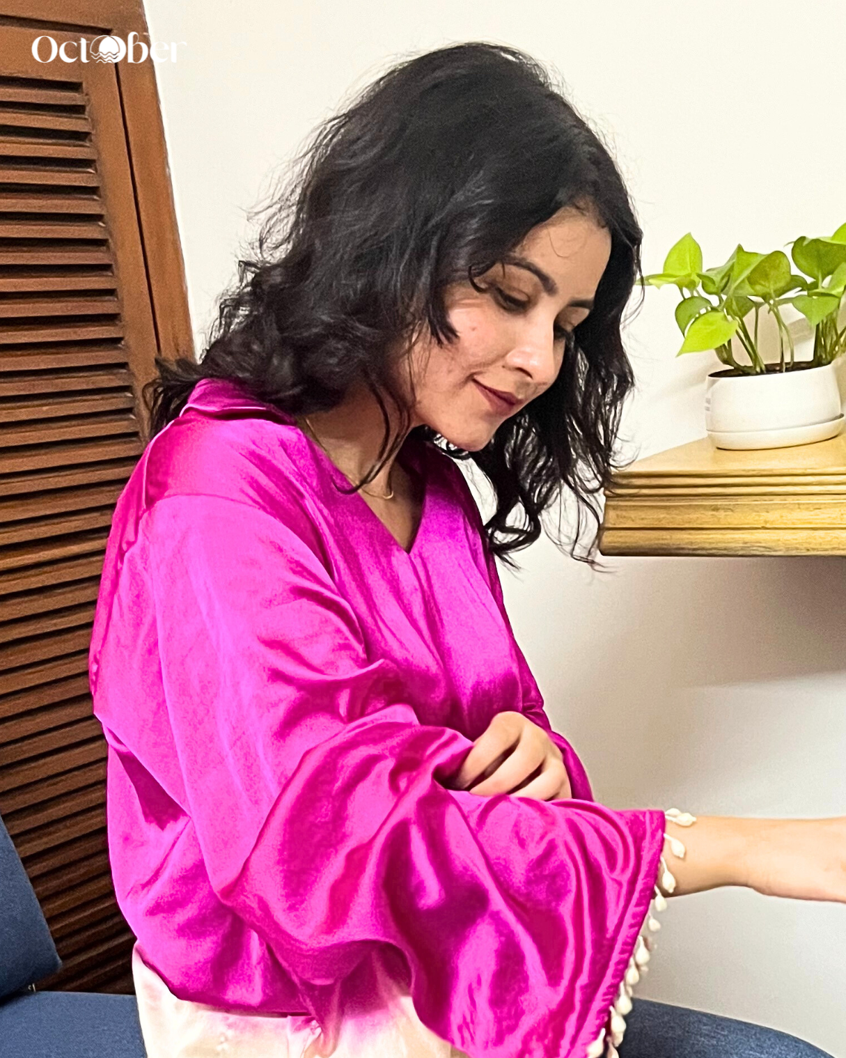 White and Pink Ombré Satin Shirt - Blush in Pink (Flowers, Fragrances and More)