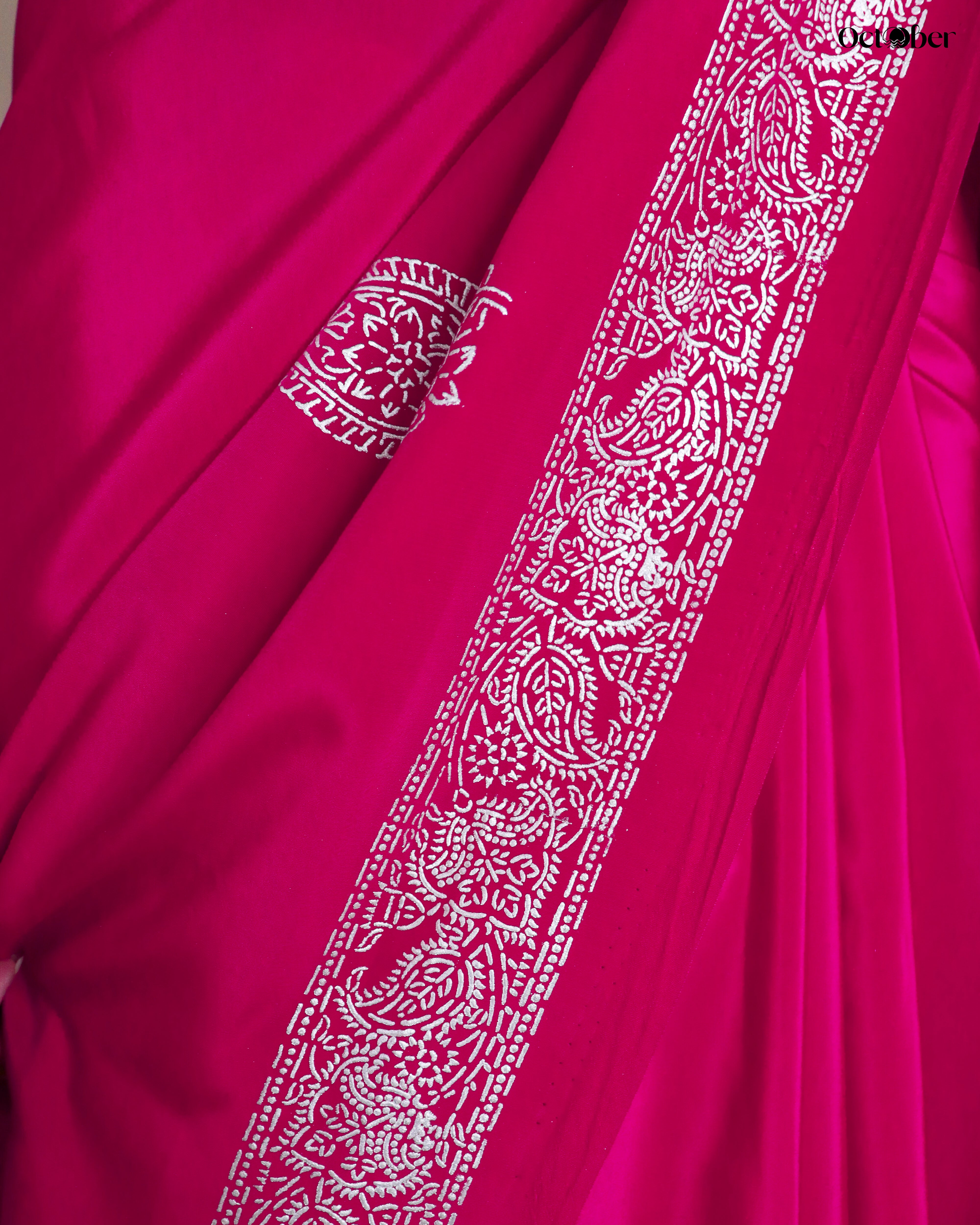 Chandi Ki Saree - Pink Silver Border Crepe Saree (Pure Silver Saree)