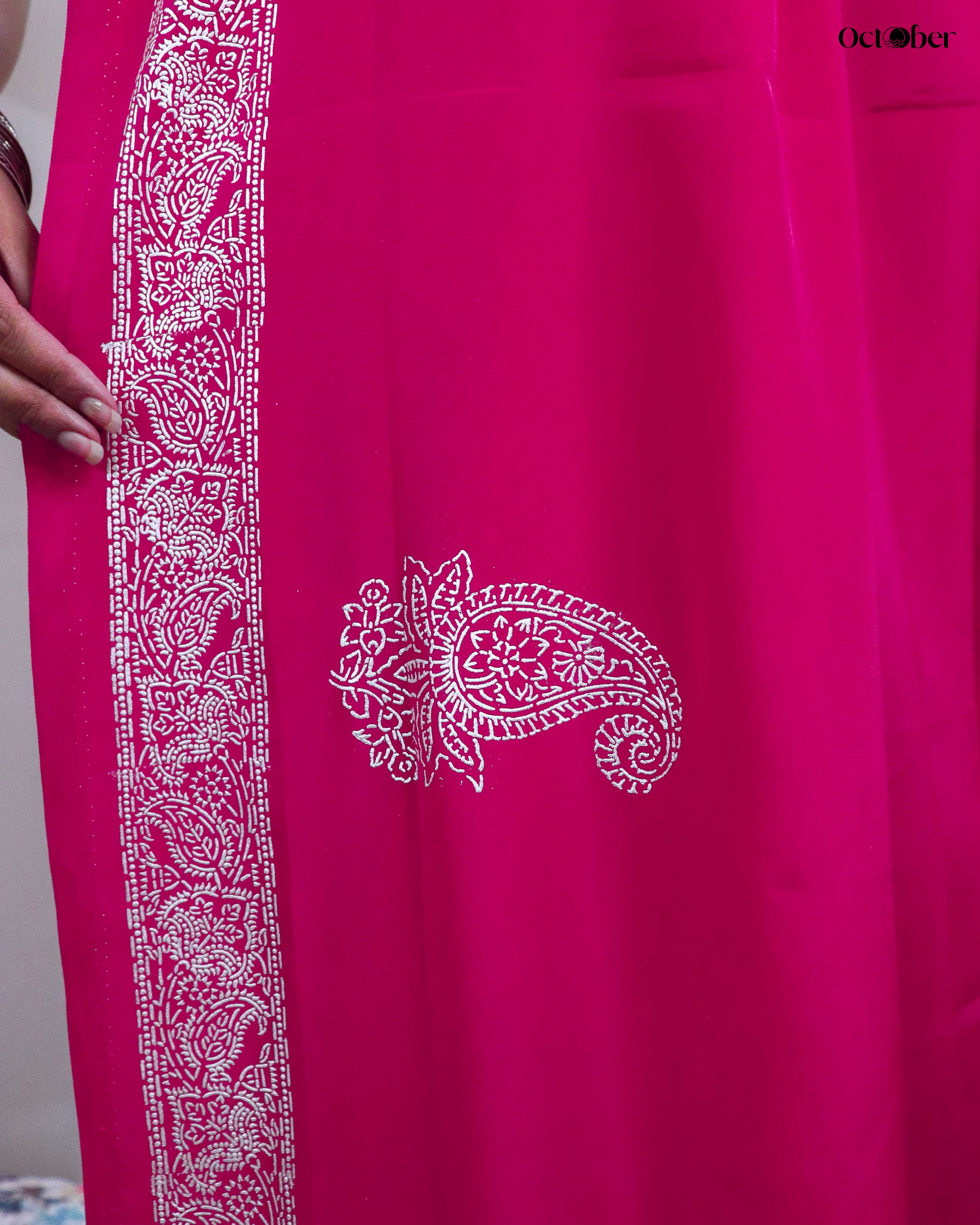 Chandi Ki Saree - Pink Silver Border Crepe Saree (Pure Silver Saree)