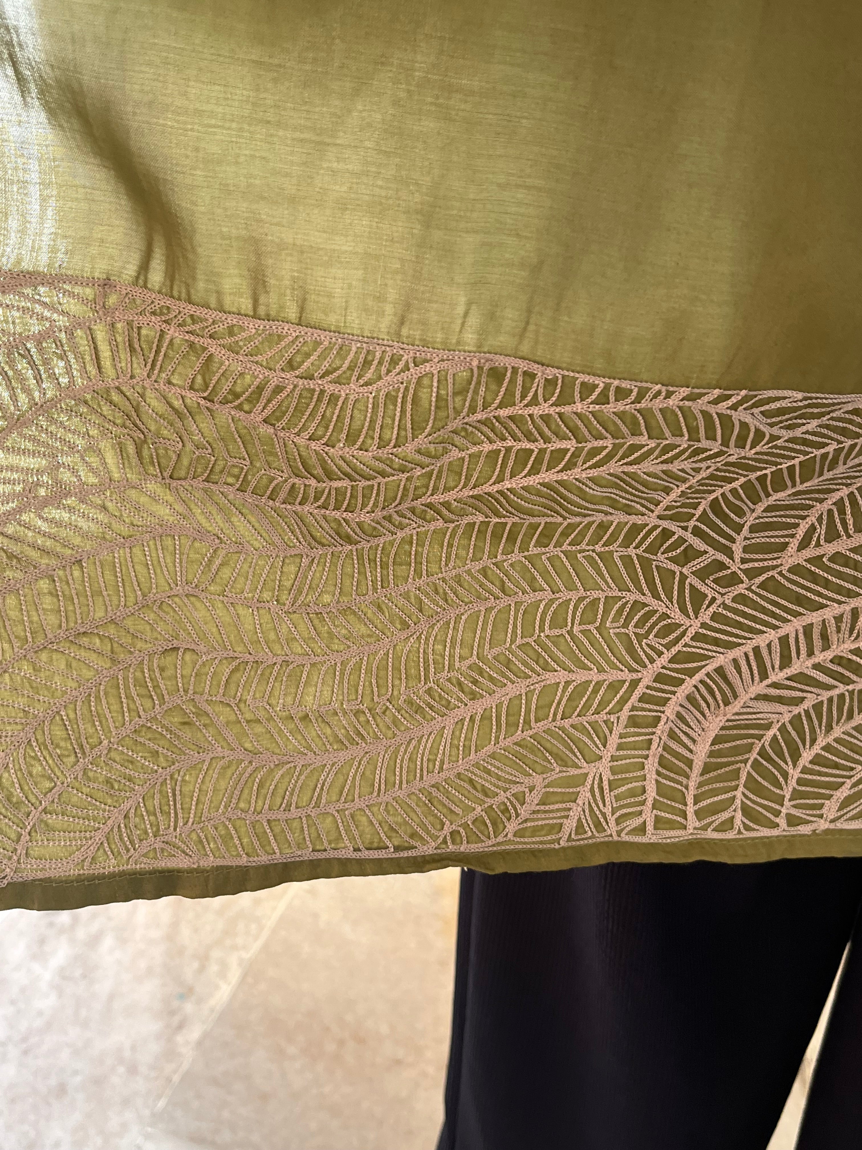 Olive Satin Embroidered Cape (Around the World)