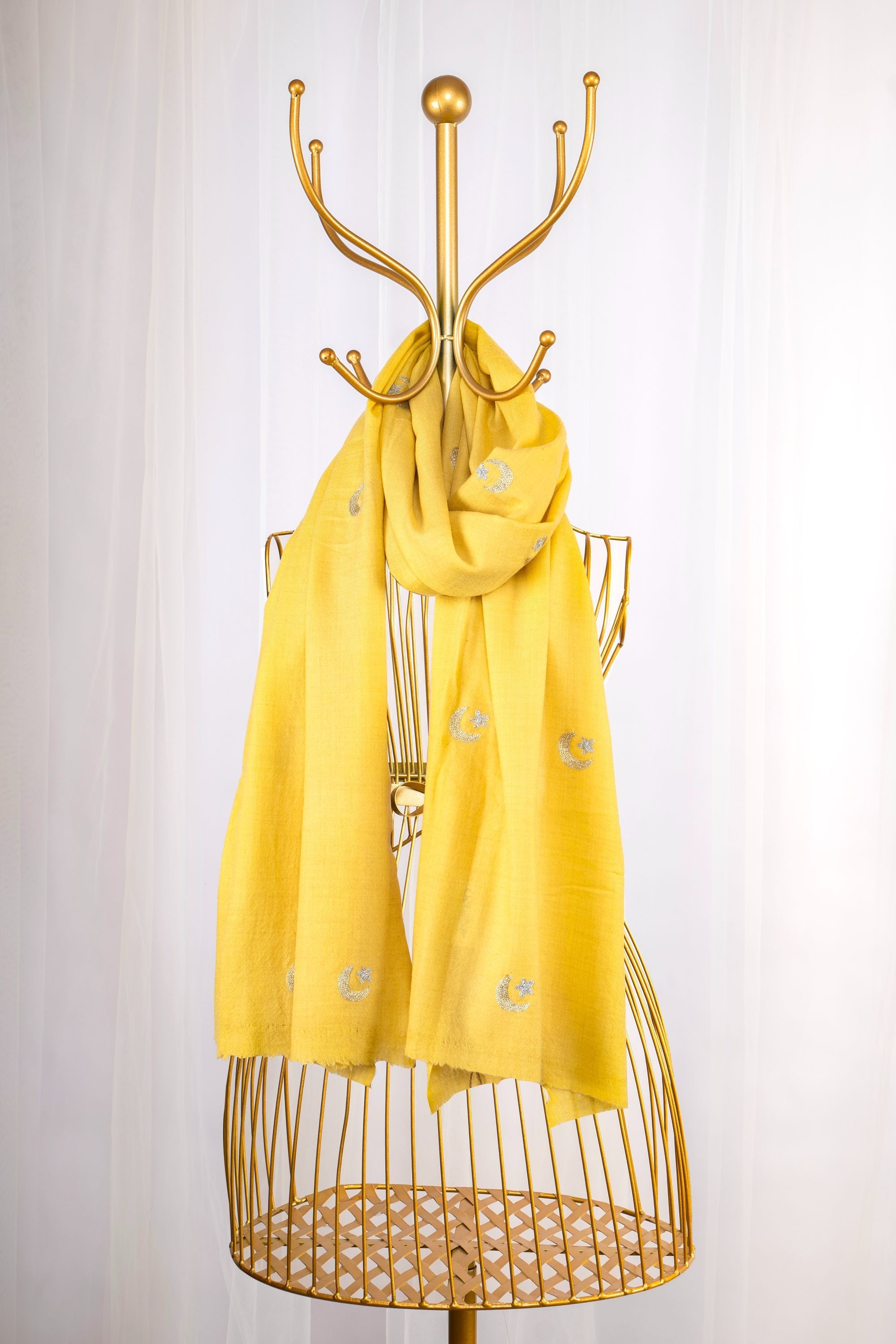 Yellow Pure Pashmina Embroidered Scarf - Chand Sitara (Love Jammu & kashmir)