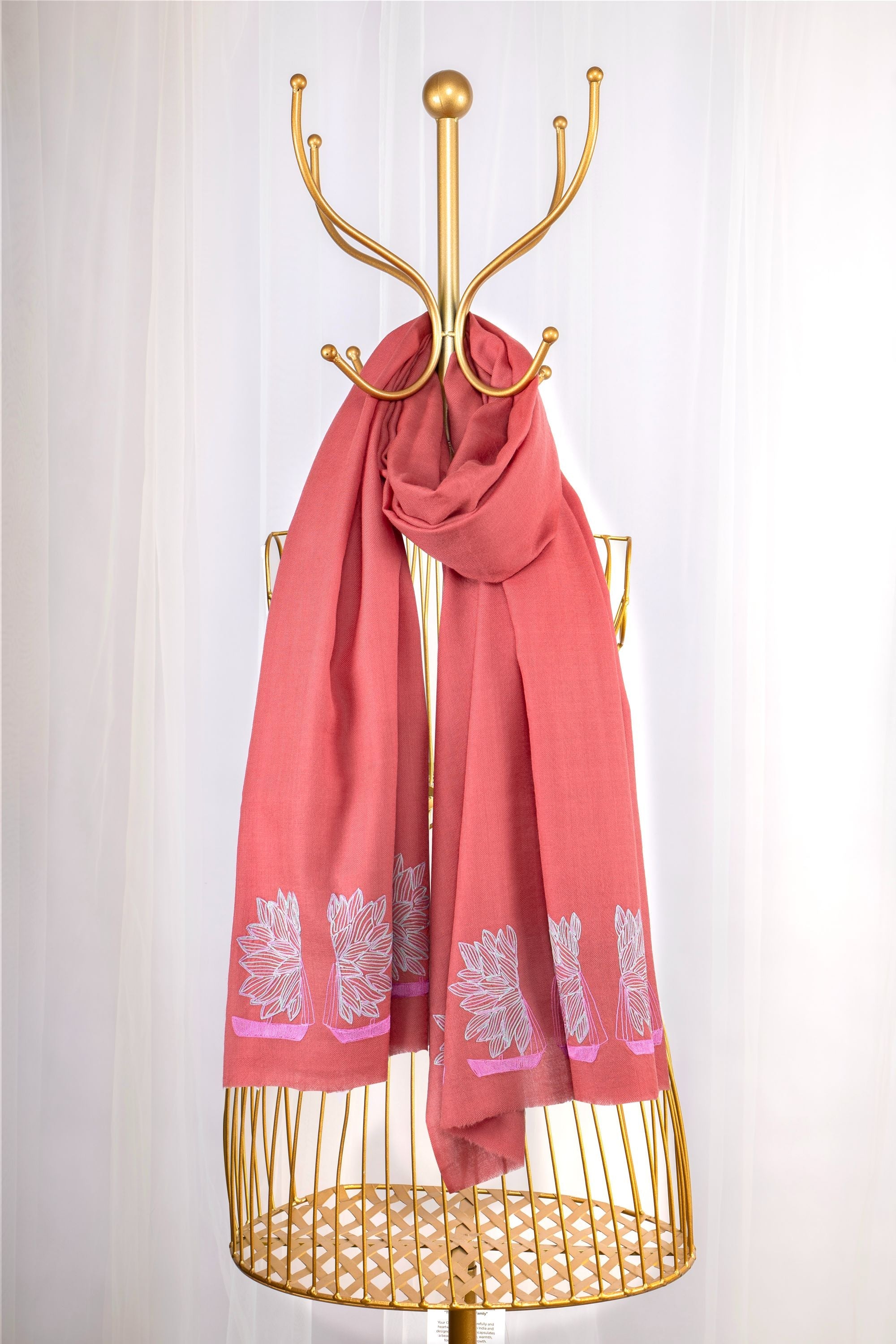 Pink Fine Wool Embroidered Scarf - Ship Flower Ride (We Got You Flowers)