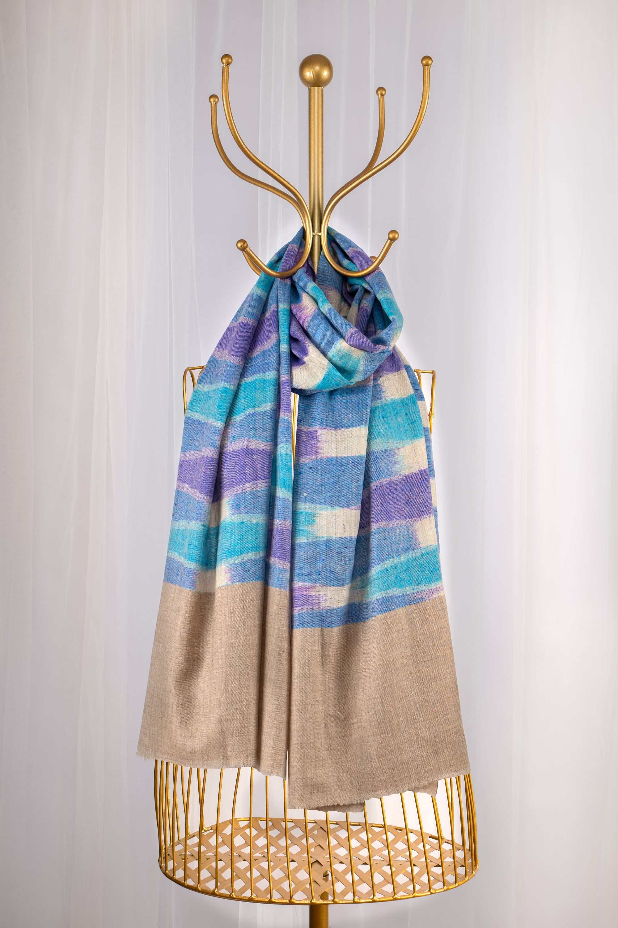 Blue Diagonal Pure Pashmina Scarf - Ikat (Classics)