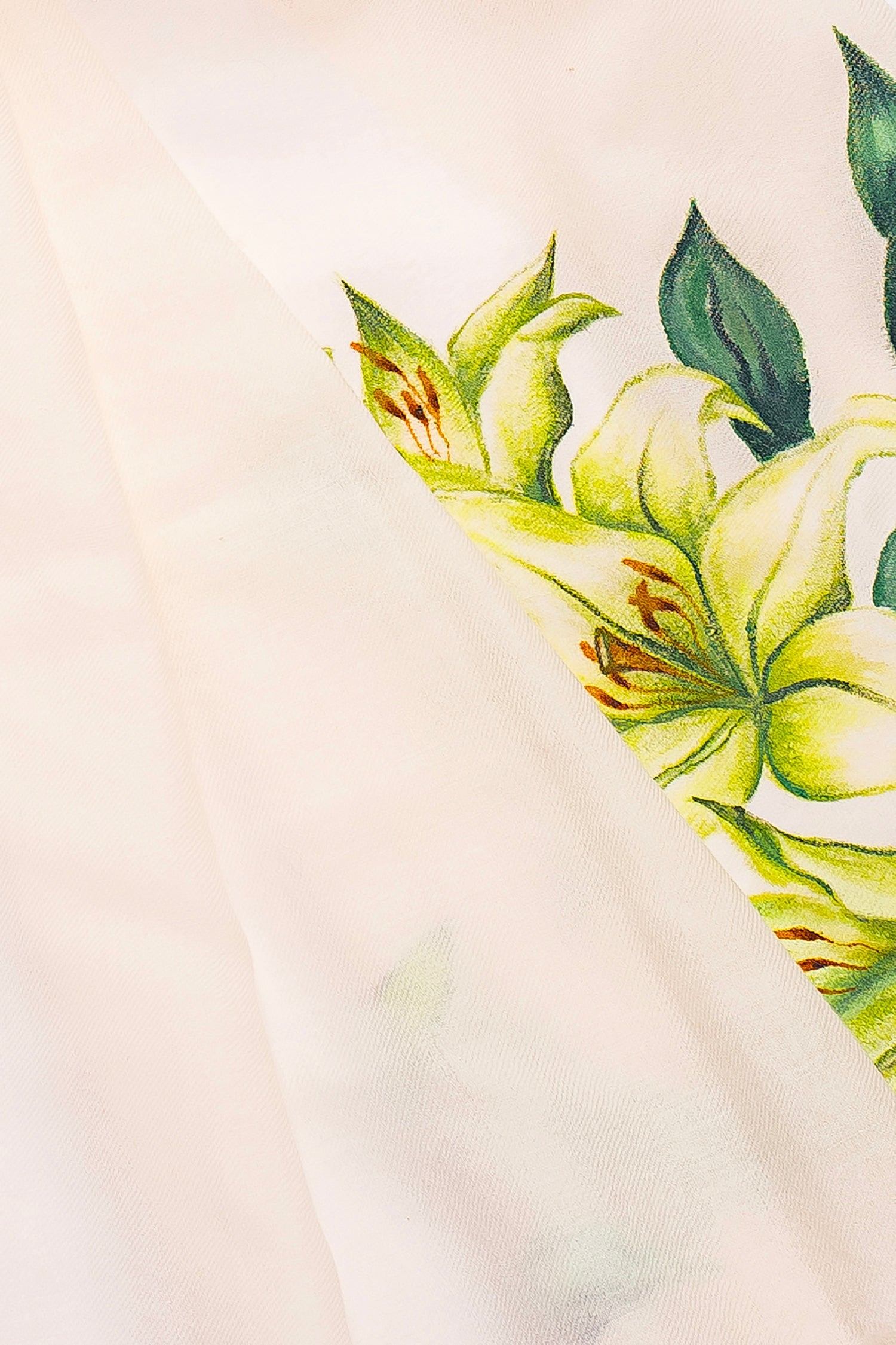 White Fine Wool Hand-Painted Scarf - Lilies and more (We Got You Flowers)