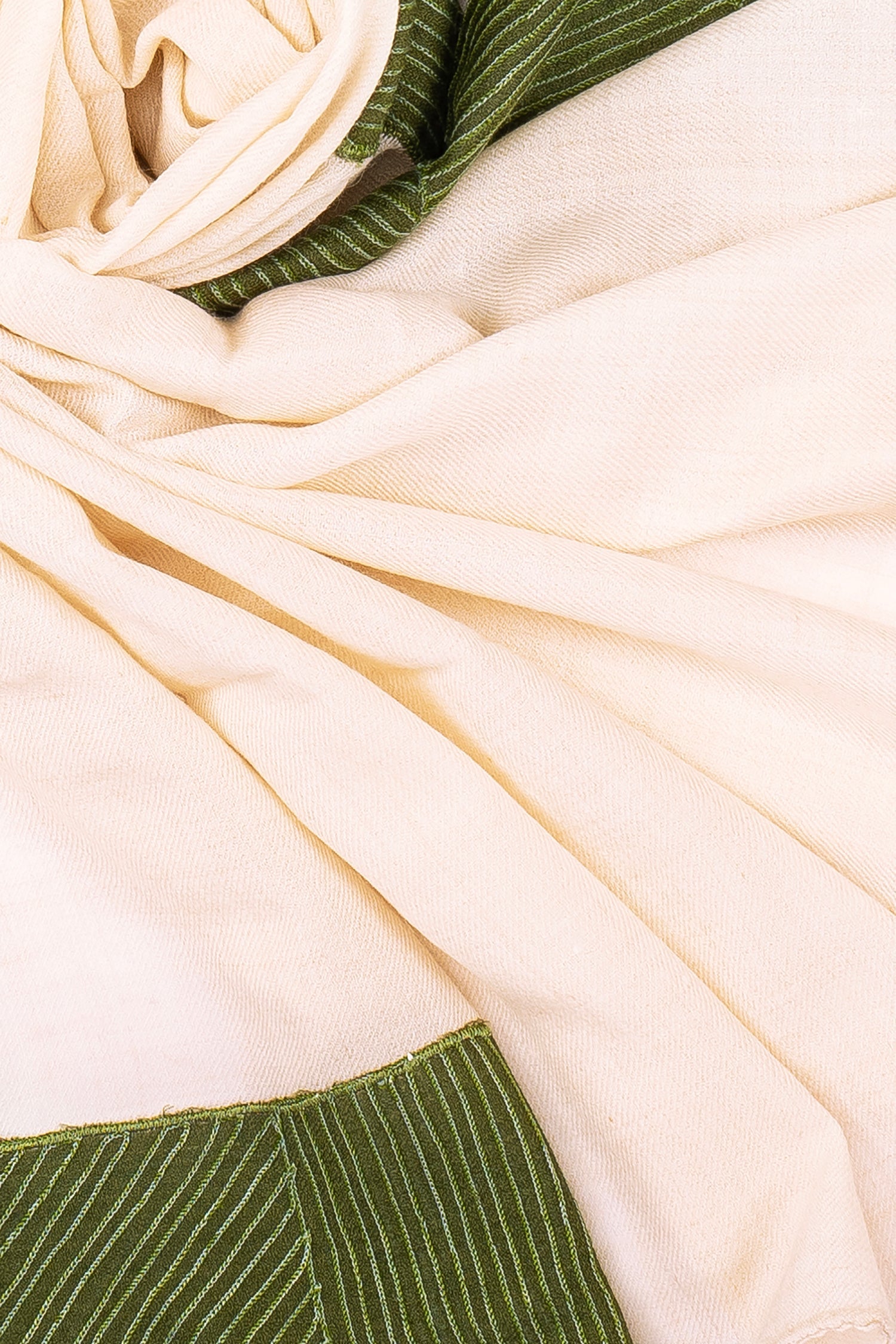 White Pure Pashmina Embroidered Scarf - Patched (Lines, Swirls & More)