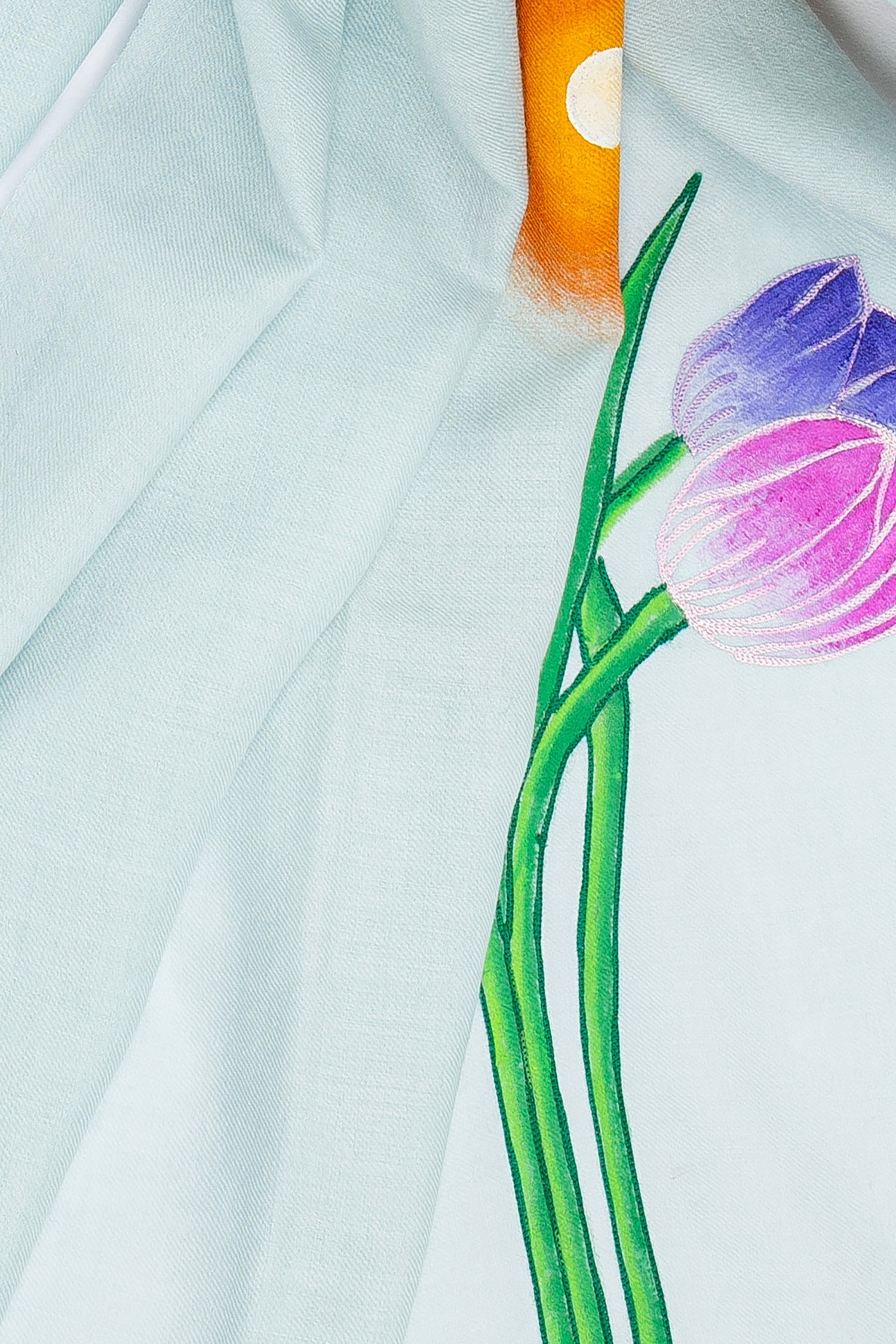Ice Blue Pure Pashmina Hand-Painted & Embroidered Scarf - Tulip Garden (Love Jammu & Kashmir)