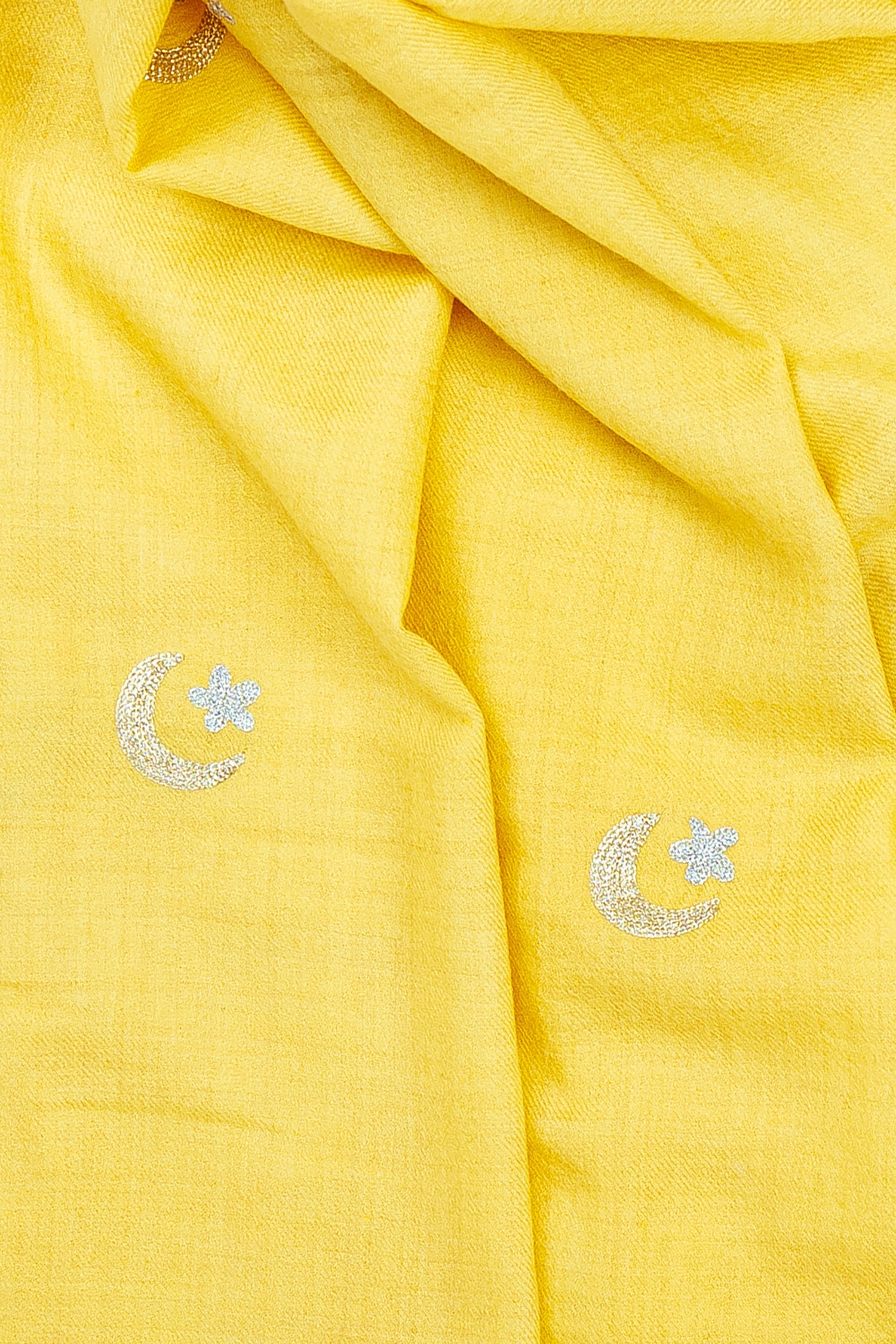 Yellow Pure Pashmina Embroidered Scarf - Chand Sitara (Love Jammu & kashmir)