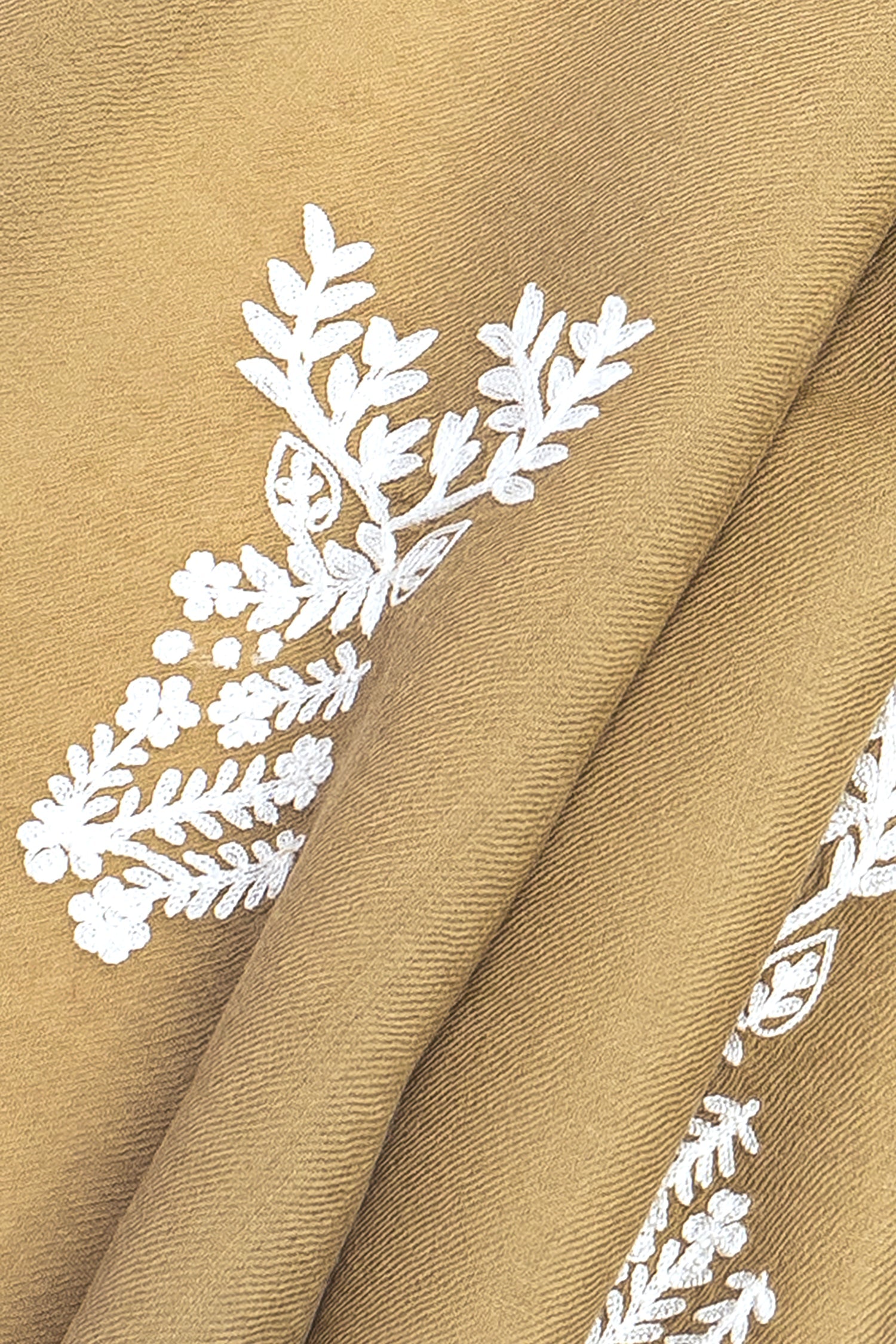 Brown Fine Wool Embroidered Scarf - Deer Dairies (Into Their Den)
