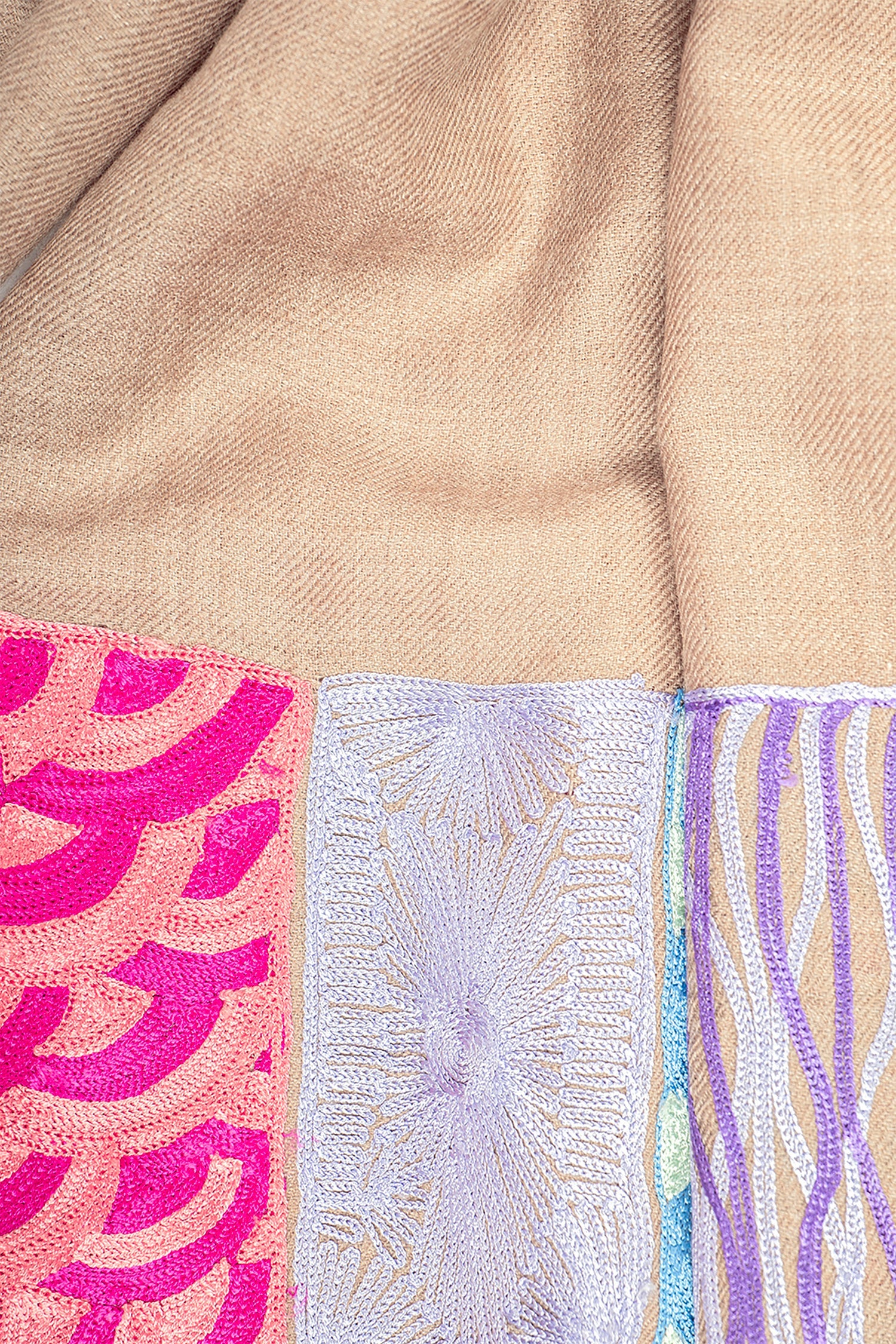 Brown Pure Pashmina Embroidered Scarf - Khidkiyaan (Lines, Swirls & More)