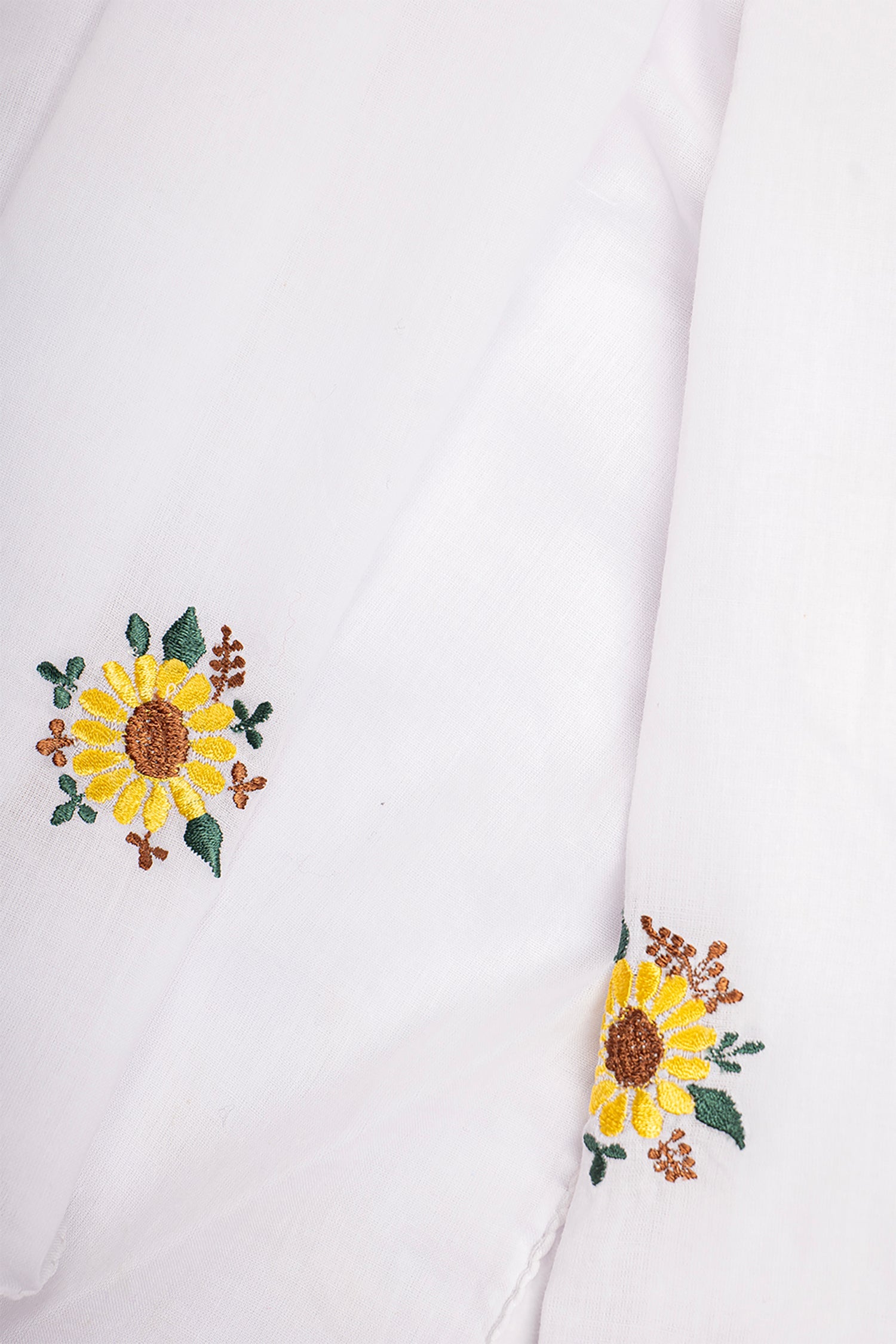 White Cotton Embroidered Scarf - Sunflower booties (We Got You Flowers)