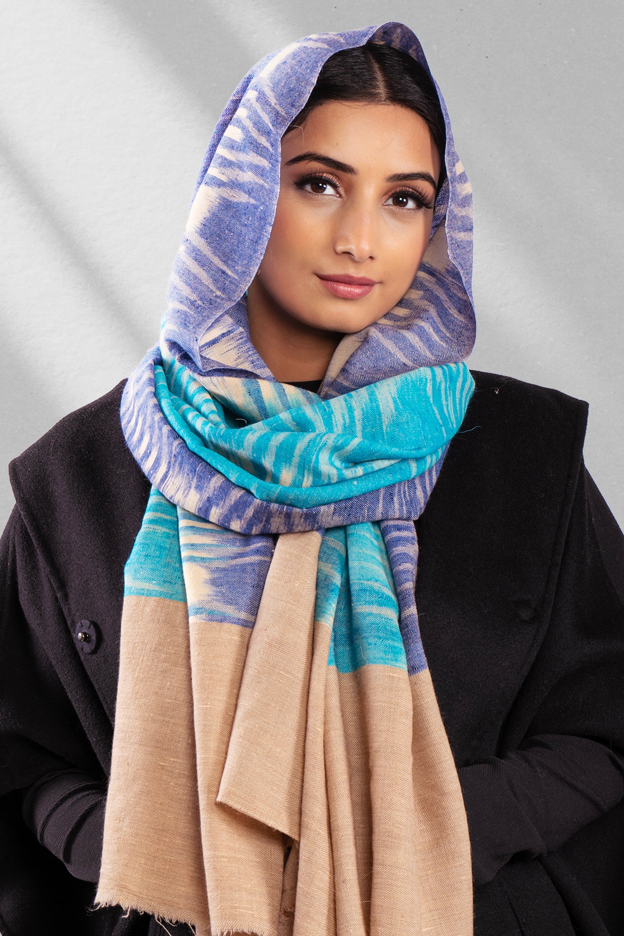 Blue Pure Pashmina Scarf - Ikat (Classics)
