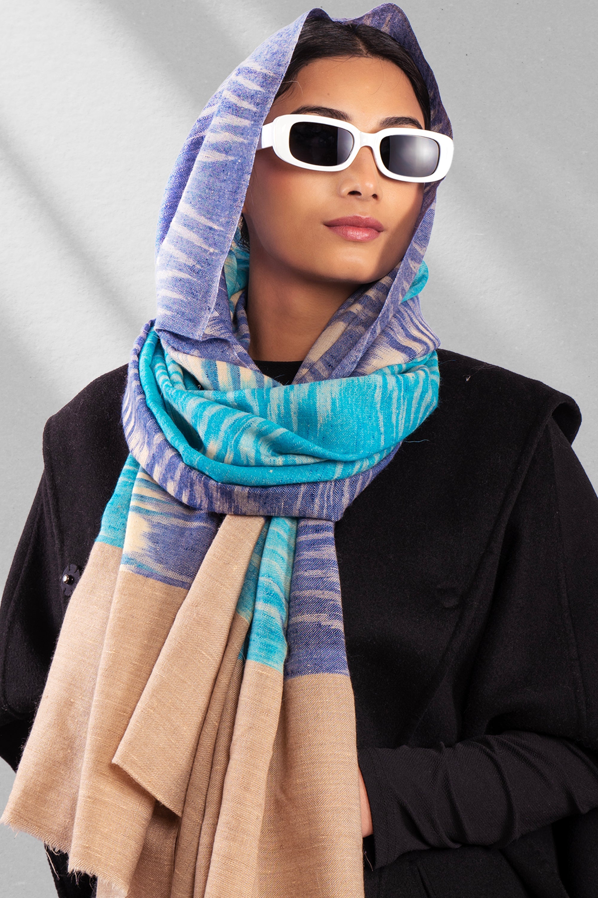 Blue Pure Pashmina Scarf - Ikat (Classics)