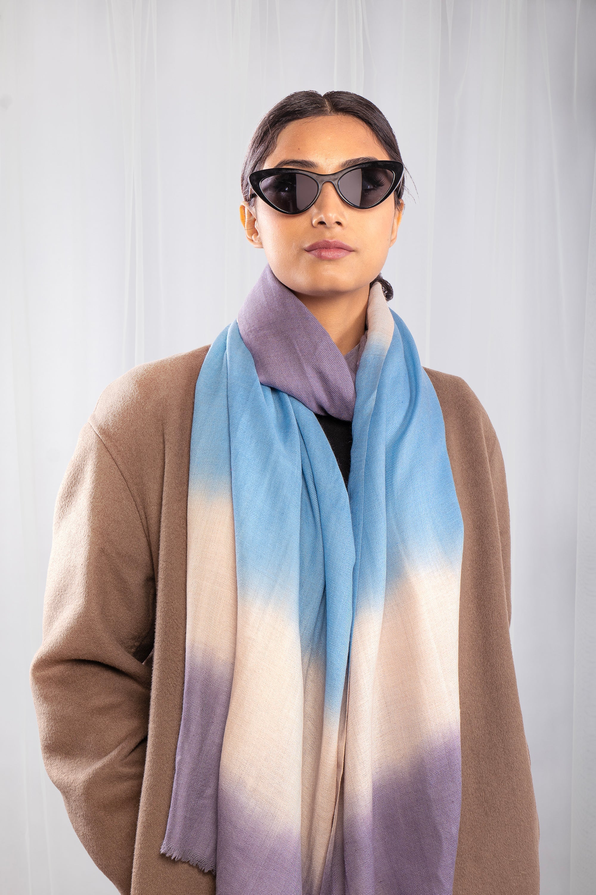 Blue & Lilac Pure Pashmina Scarf - Ombré - Sky (Classics)