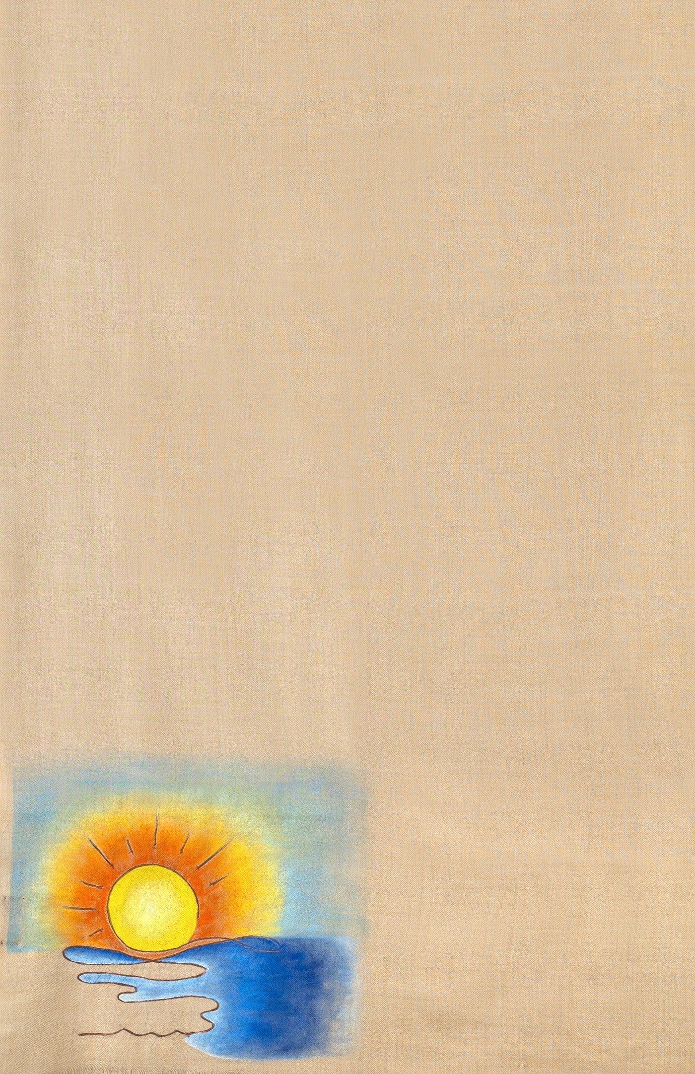 Beige Pure Pashmina Hand-Painted & Embroidered Scarf - Sunset Somewhere (Lines, Swirls & More)