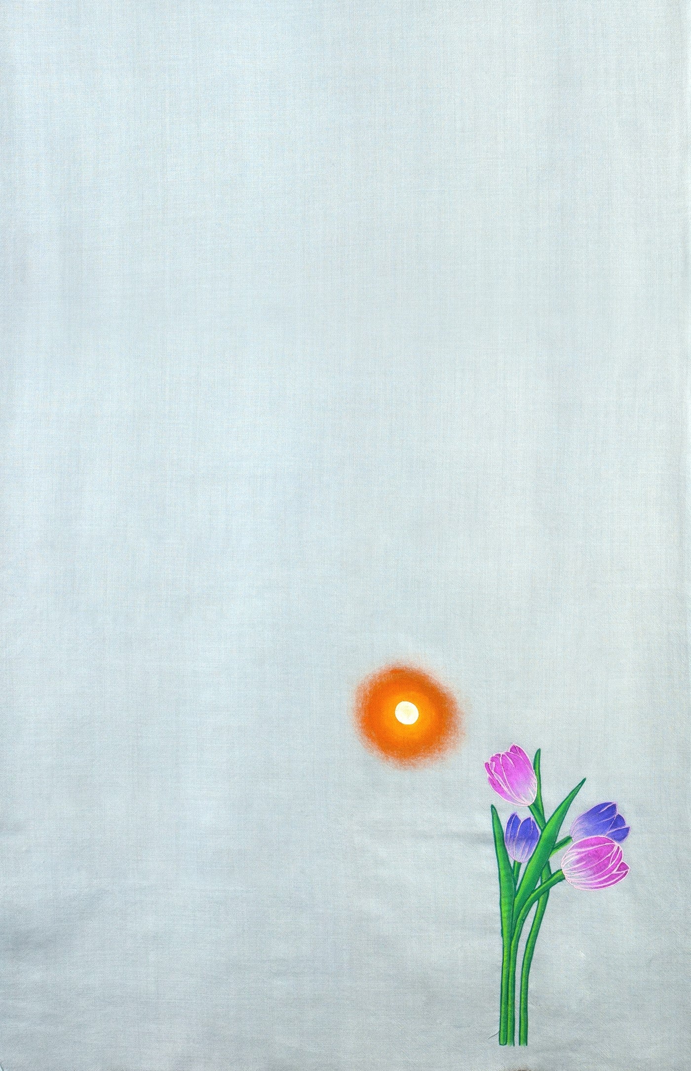 Ice Blue Pure Pashmina Hand-Painted & Embroidered Scarf - Tulip Garden (Love Jammu & Kashmir)