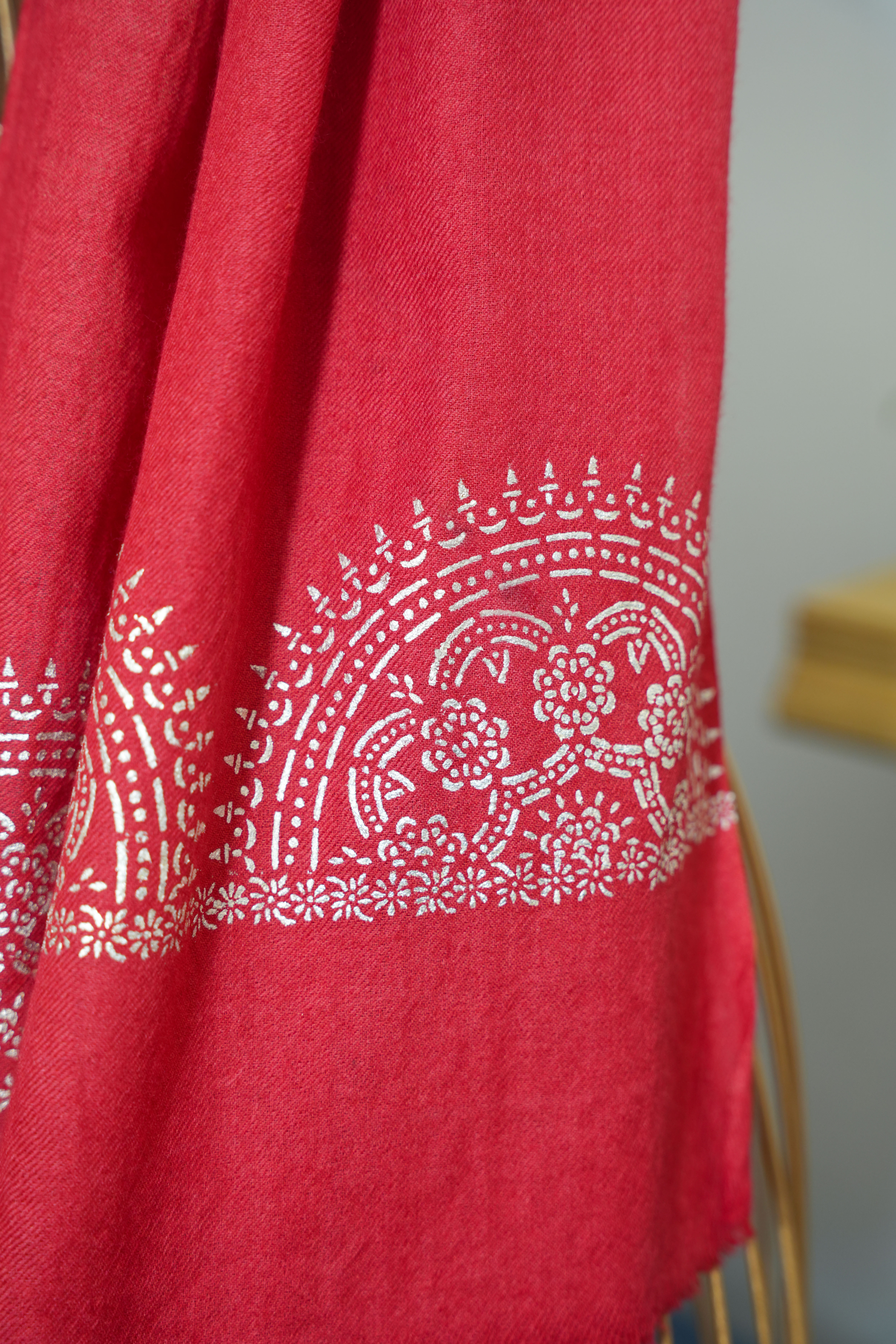 Red Pure Pashmina Chandi Scarf