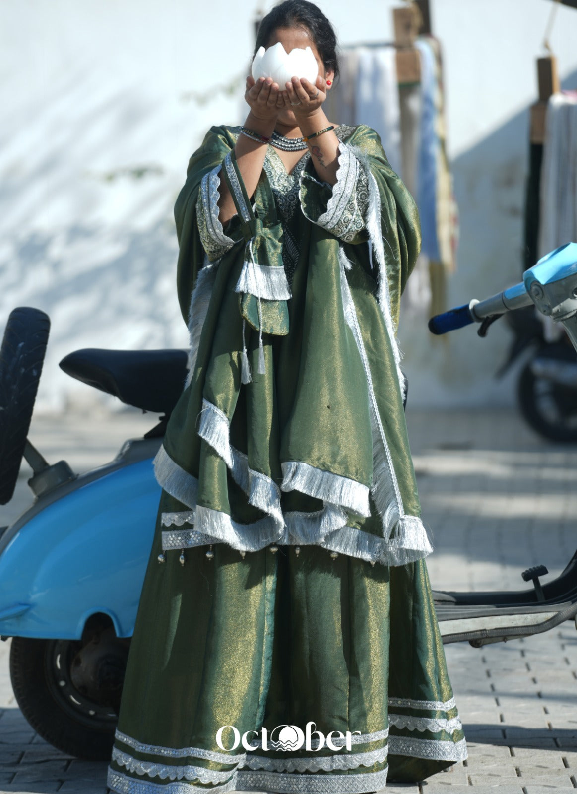 Olive Green Tissue Silk Suit