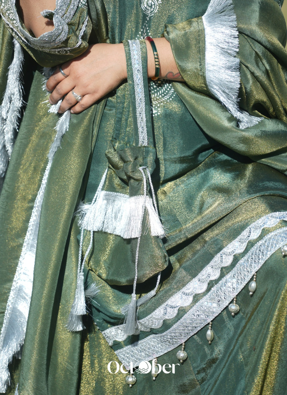 Olive Green Tissue Silk Suit