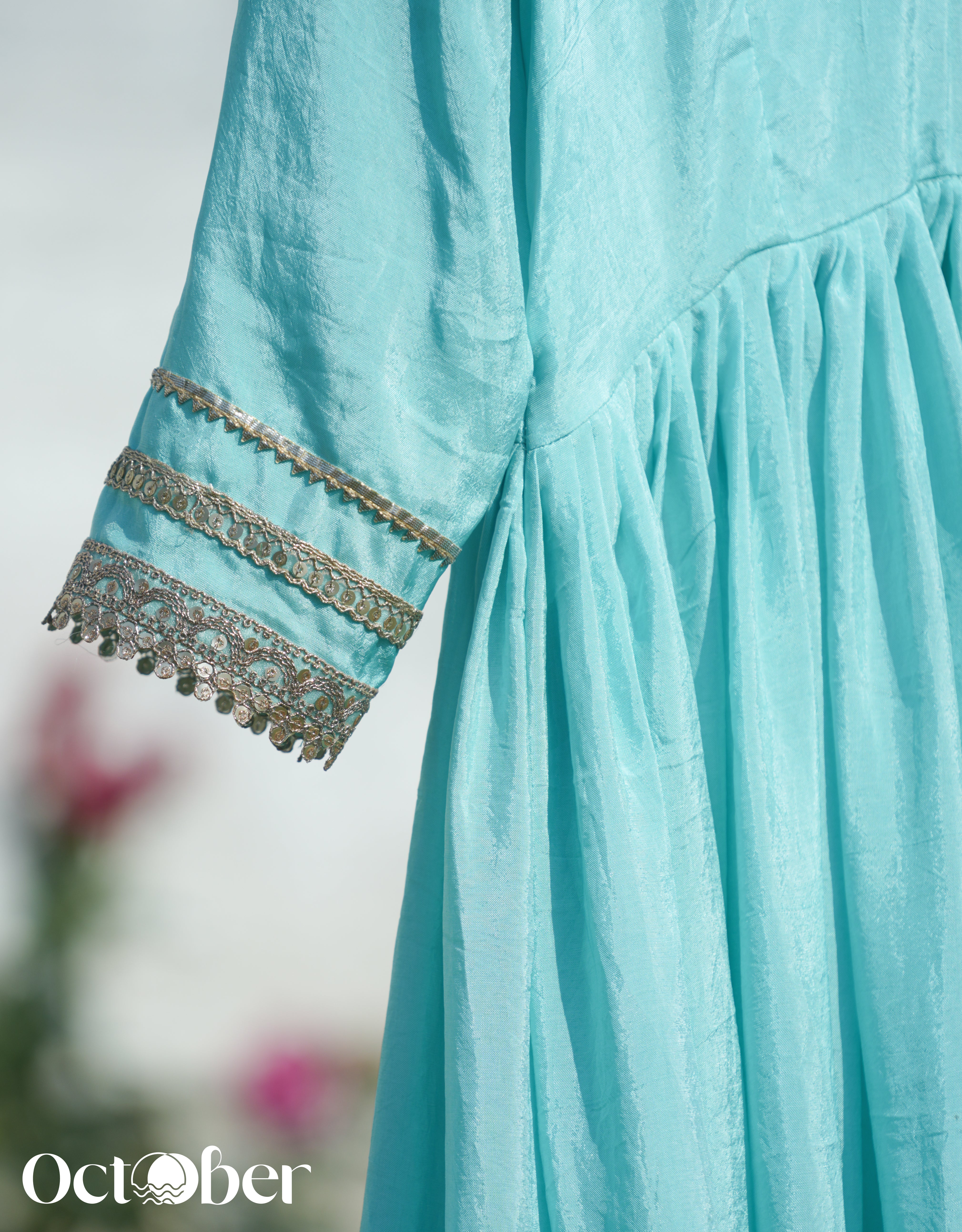 Sea Blue Silk Anarkali Suit (Kids Wear)