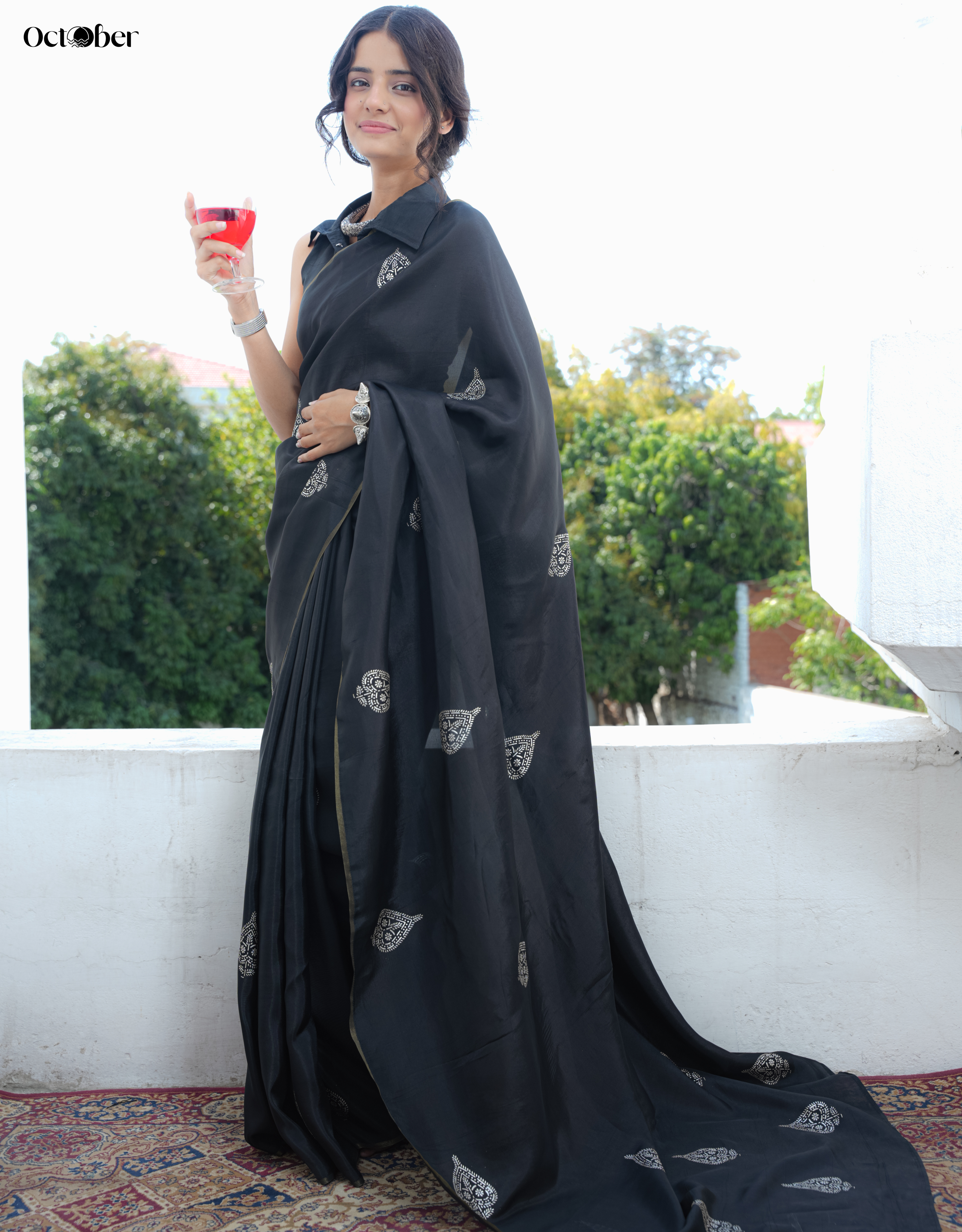Chandi Ki Saree - Black Silver Boota Silk Saree (Pure Silver Saree)