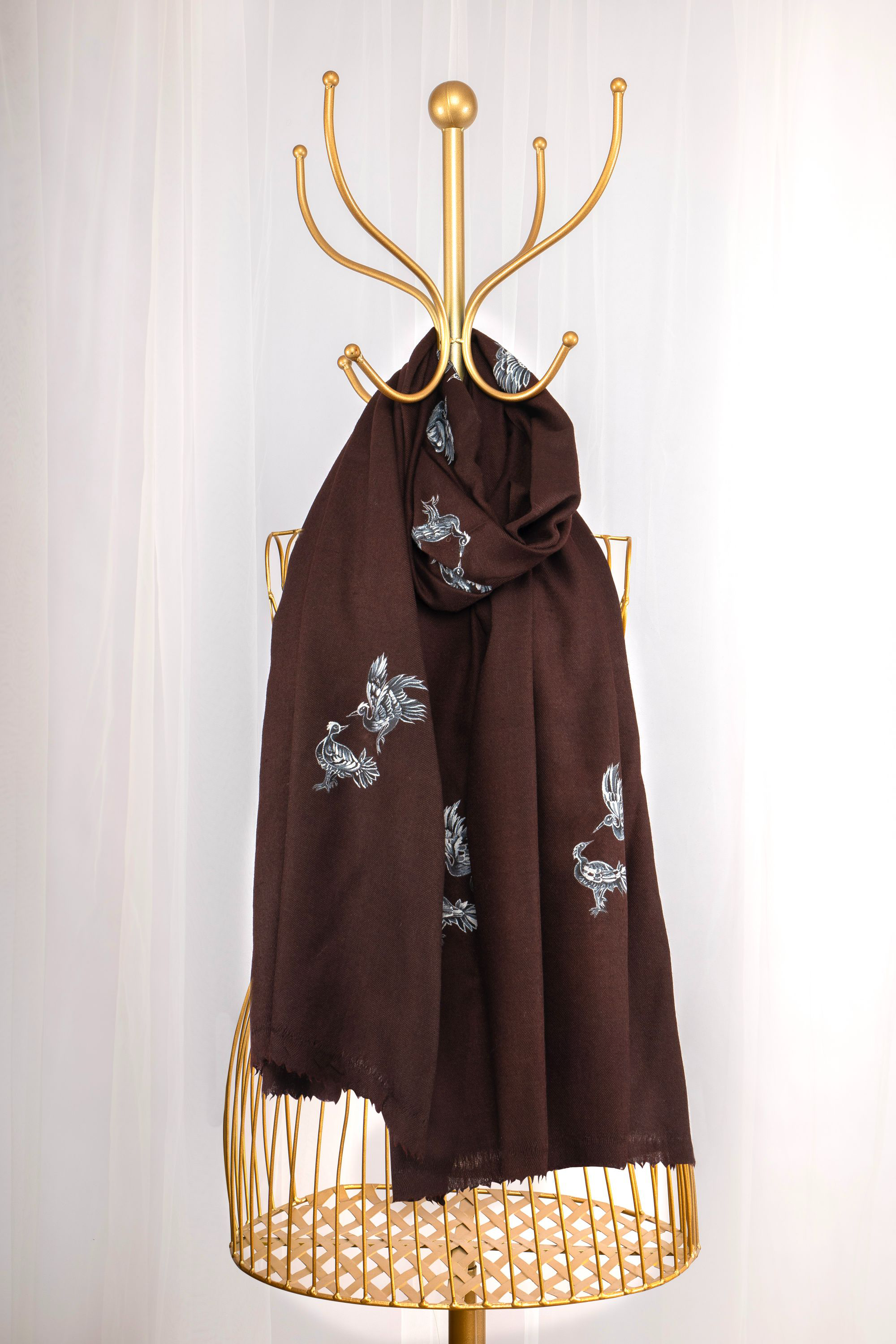 Brown Pure Pashmina Hand-Painted Scarf - Songs of Freedom (We Got You Flowers)