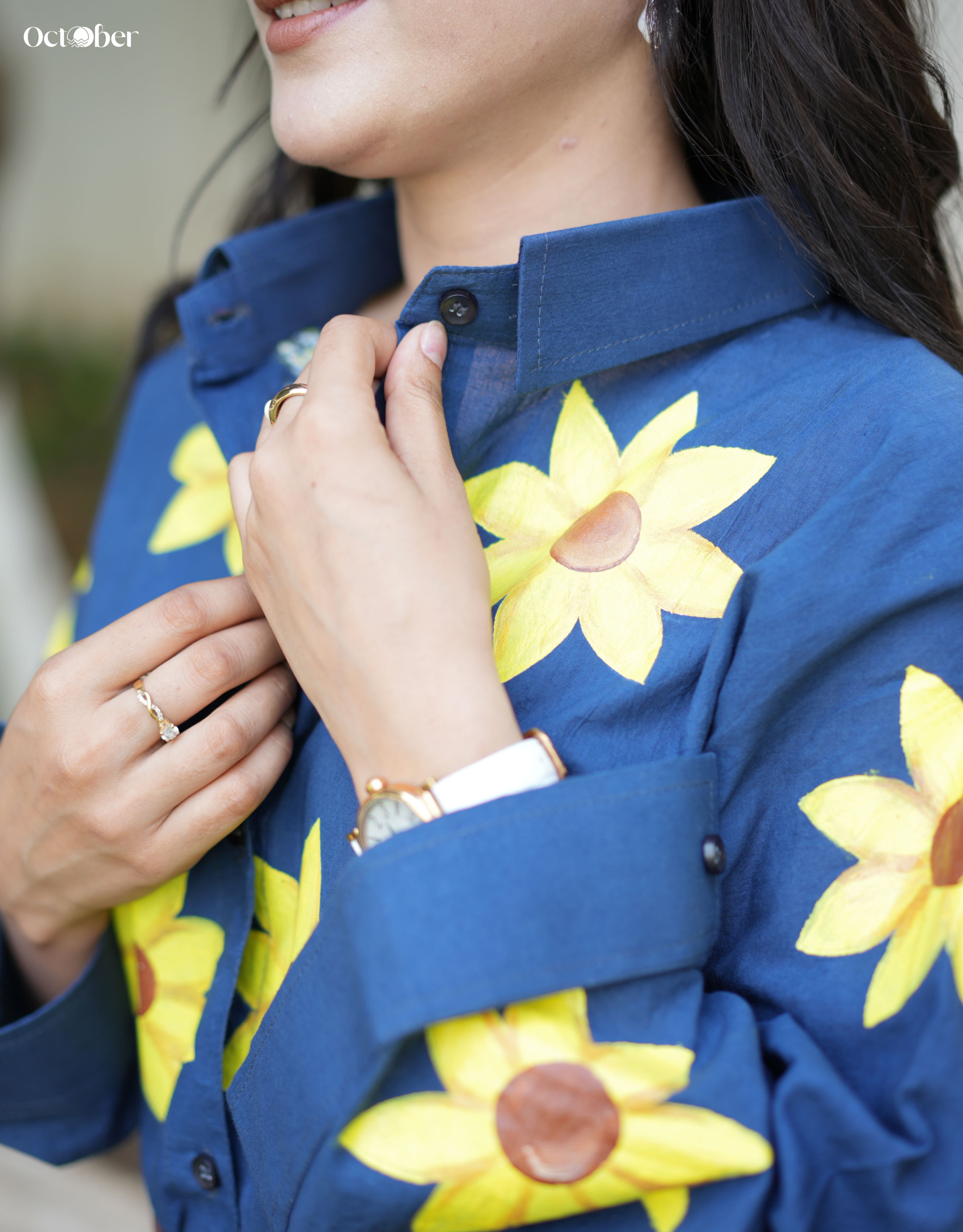 Blue Cotton Sunflower Shirt (Flowers, Fragrances and More)