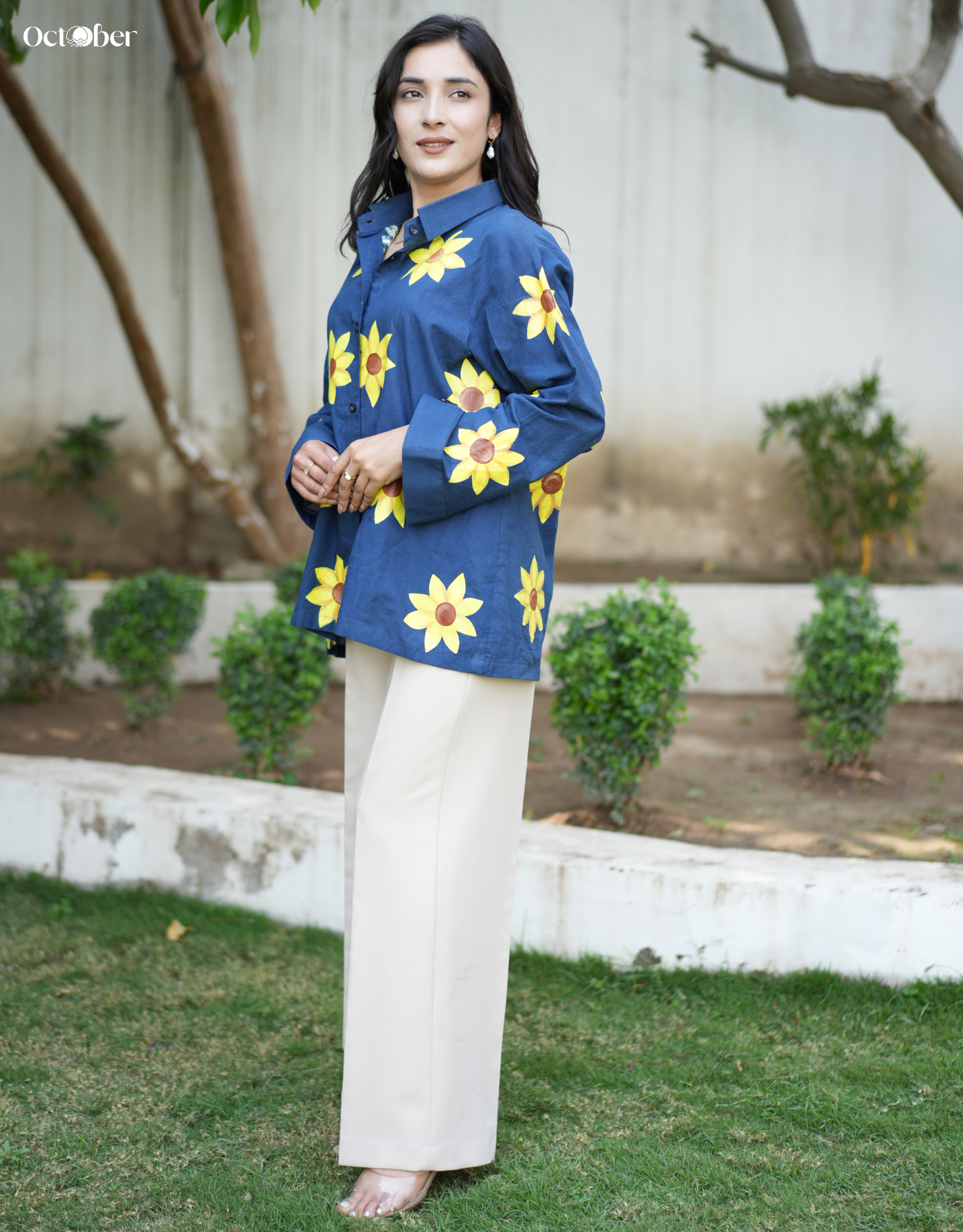 Blue Cotton Sunflower Shirt (Flowers, Fragrances and More)