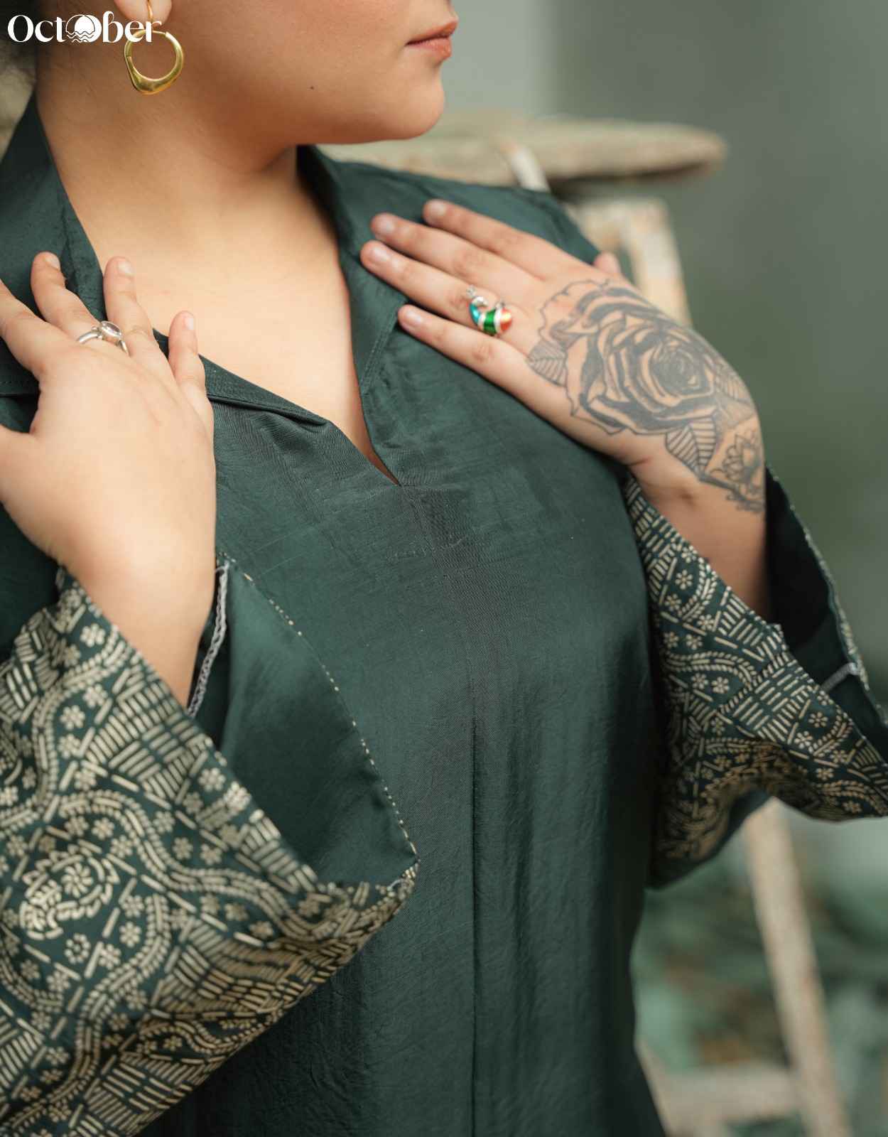Green Silk Real Silver Coord-Set