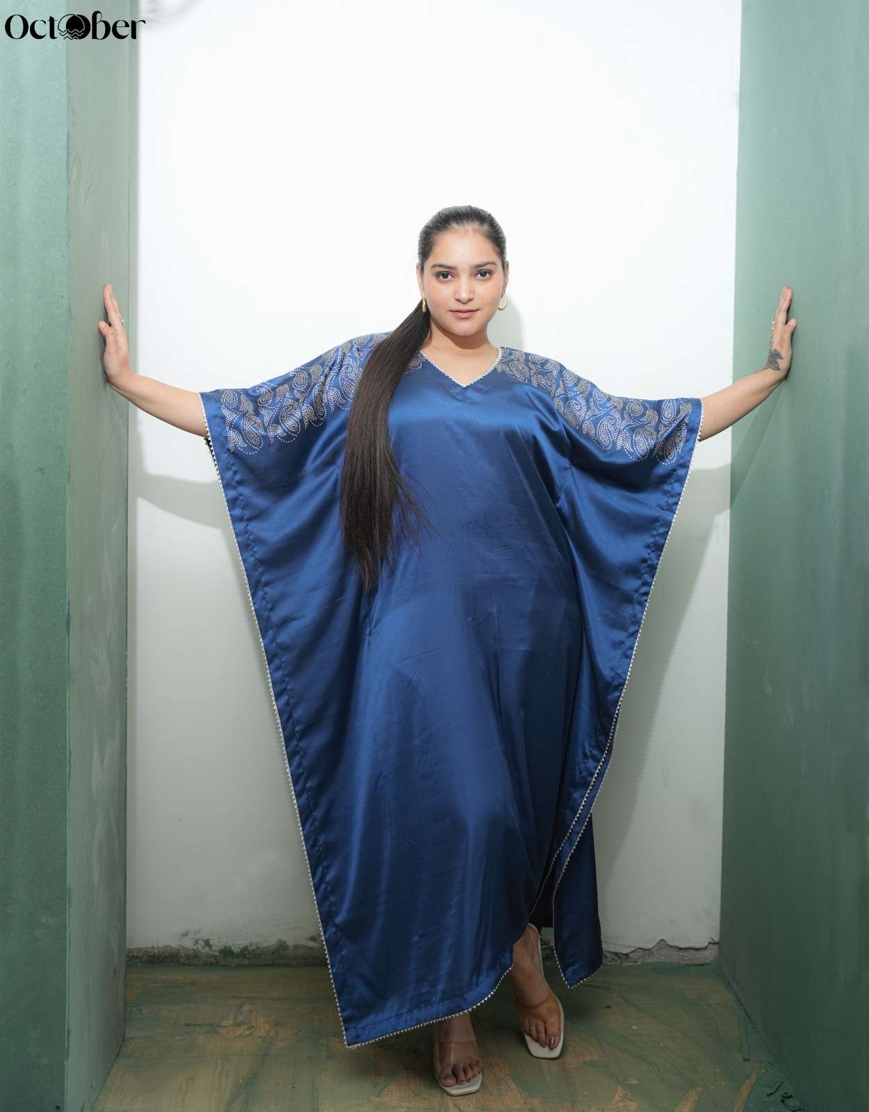 Blue Silk Real Silver Kaftan - Apollo (The Greek Goddess)