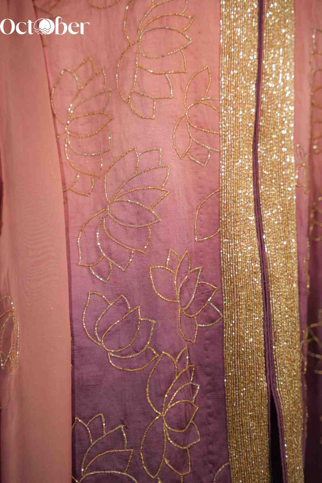 Pink-Purple Ombre Linen Satin suit with Hand Embroidery
