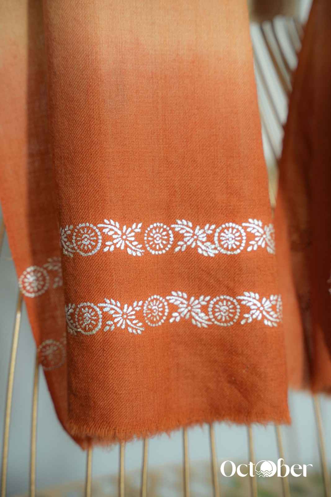 Ombre (Orange & Ice Blue) Fine Wool Chandi Scarf
