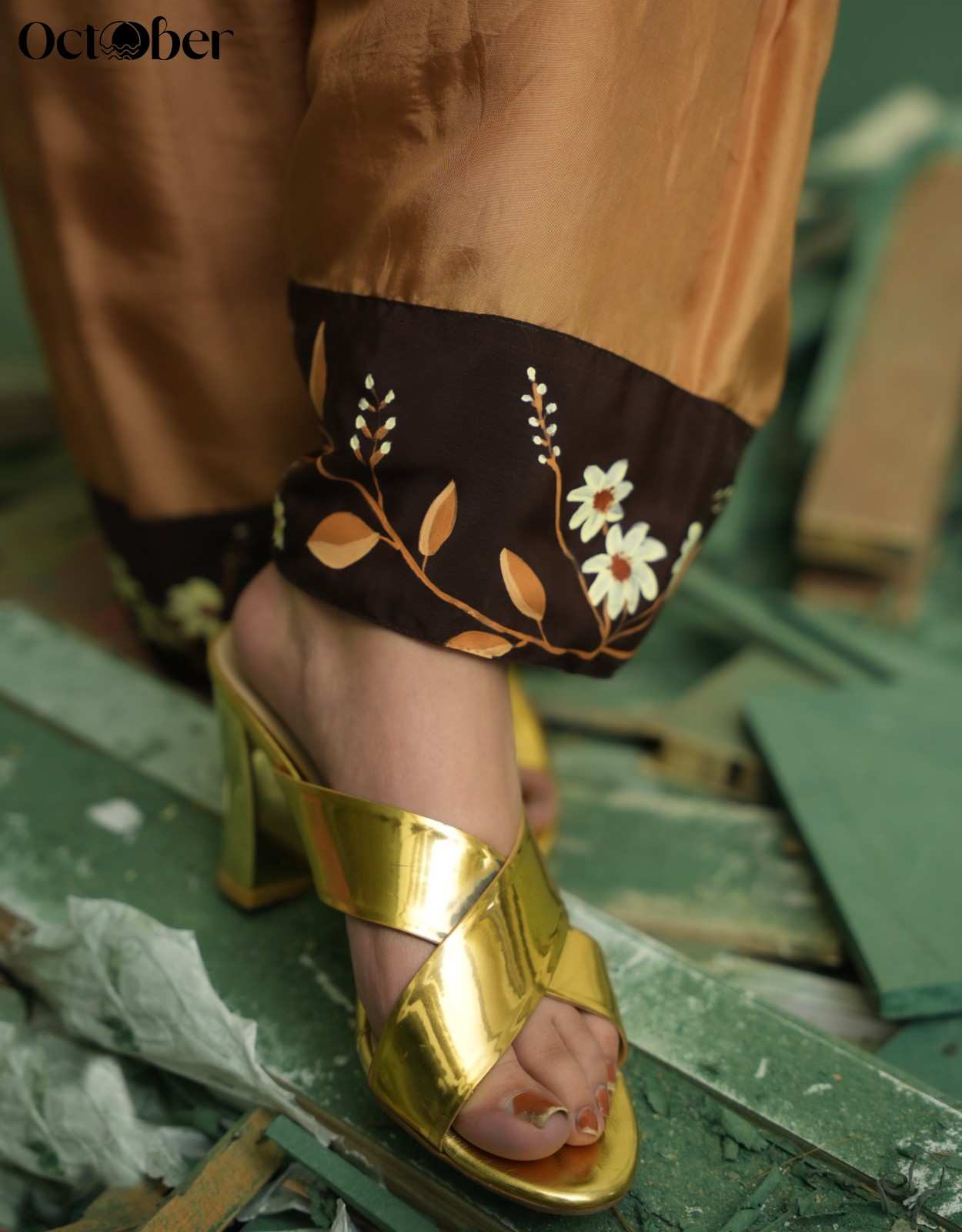 Mocha Brown Silk Handpainted Co-Ord Set
