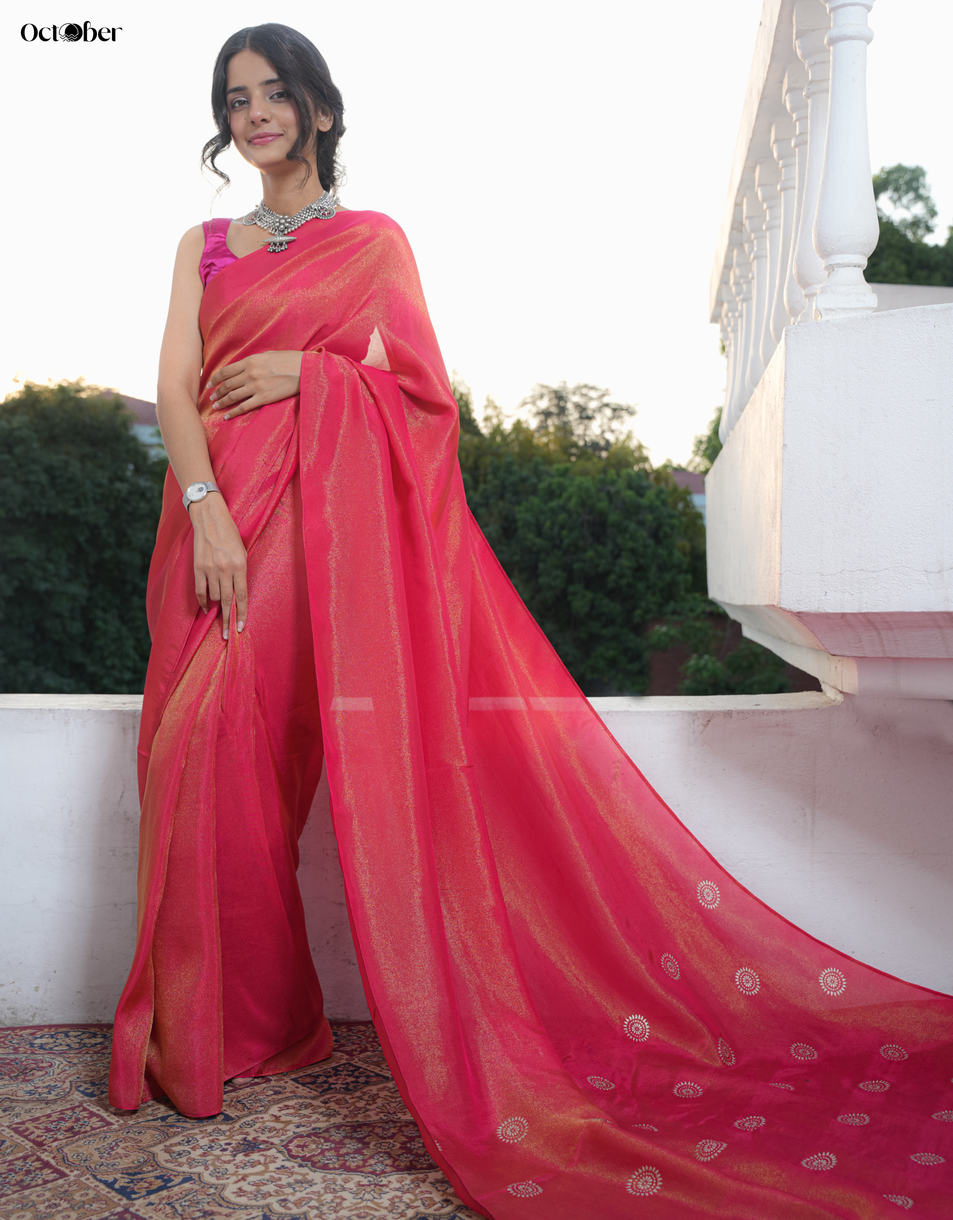 Chandi Ki Saree - Magenta Silver Palla Boota Silk Saree (Silver Saree)