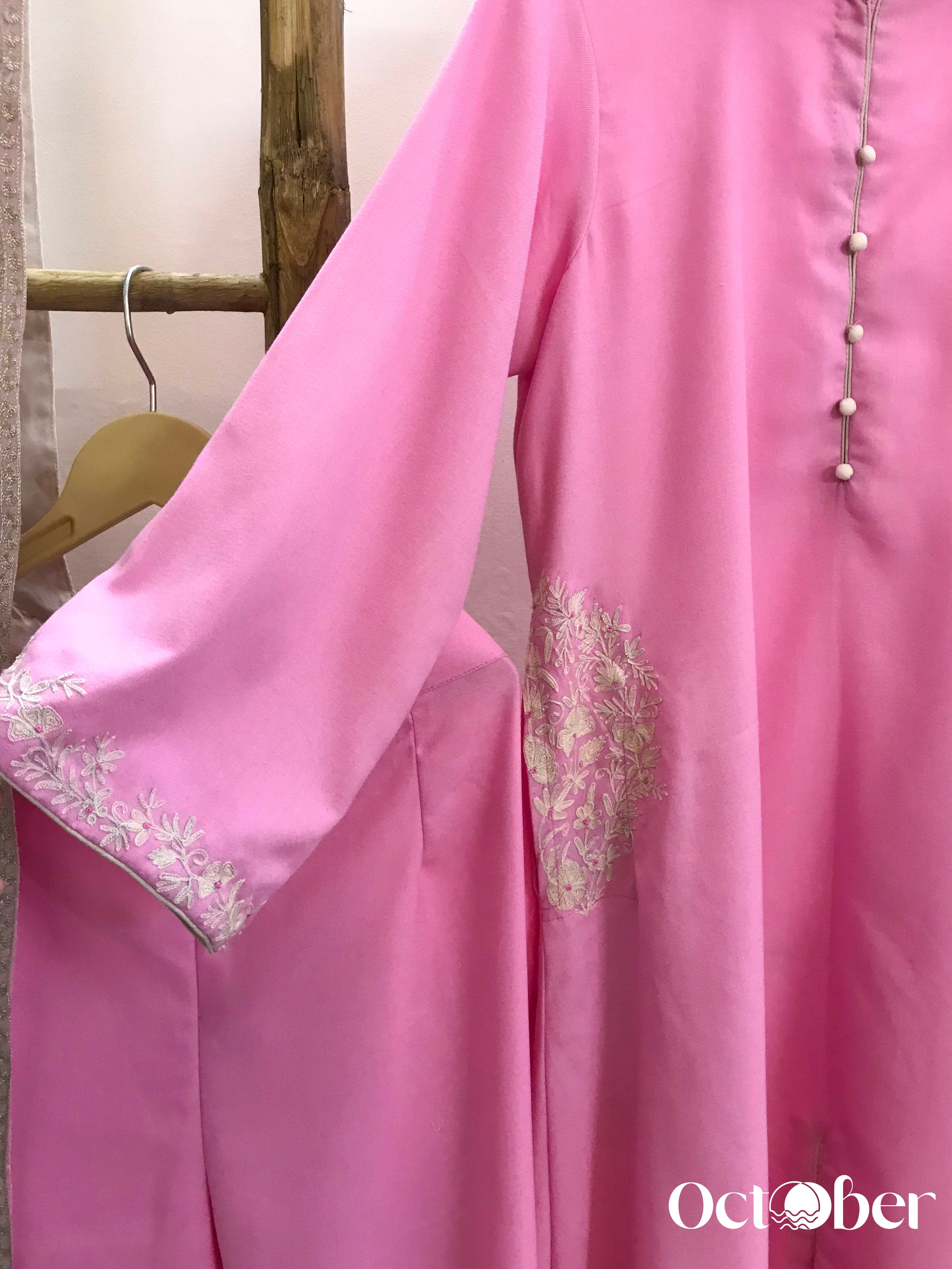 Pink Woolen Embroidered Suit