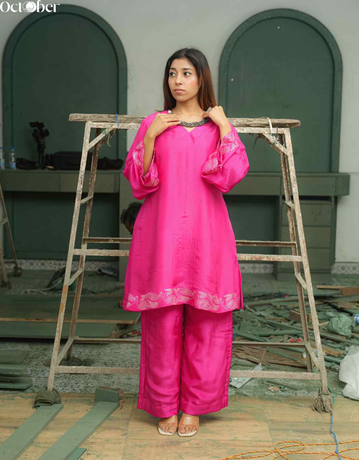 Magenta Silk Real Silver Co-Ord Set