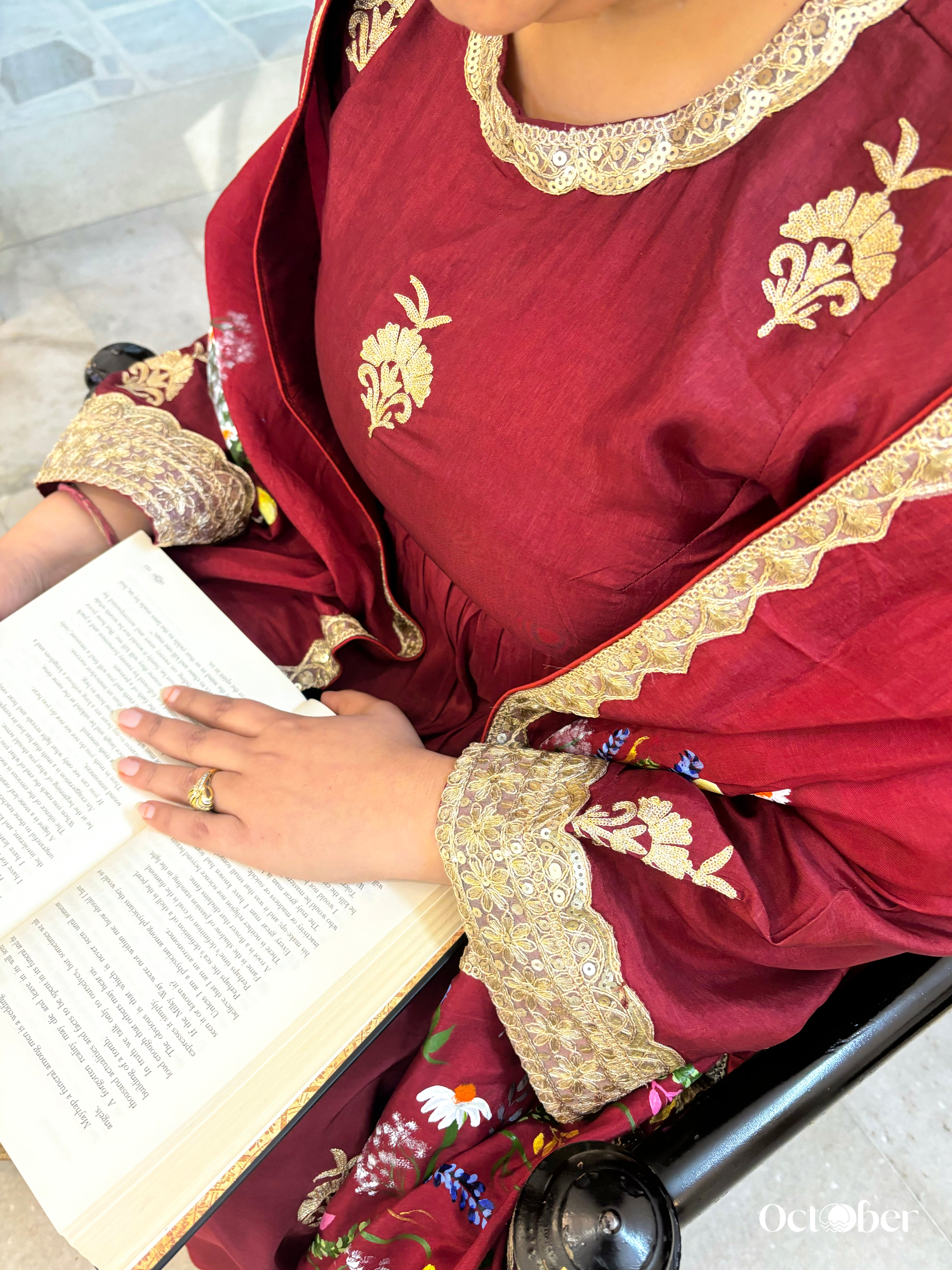 Red Silk Embroidered & Handpainted Suit (October Weddings)