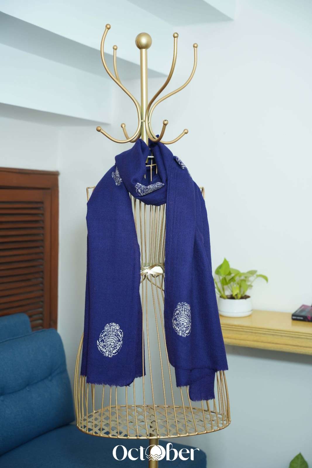 Navy Blue Fine Wool Chandi Scarf